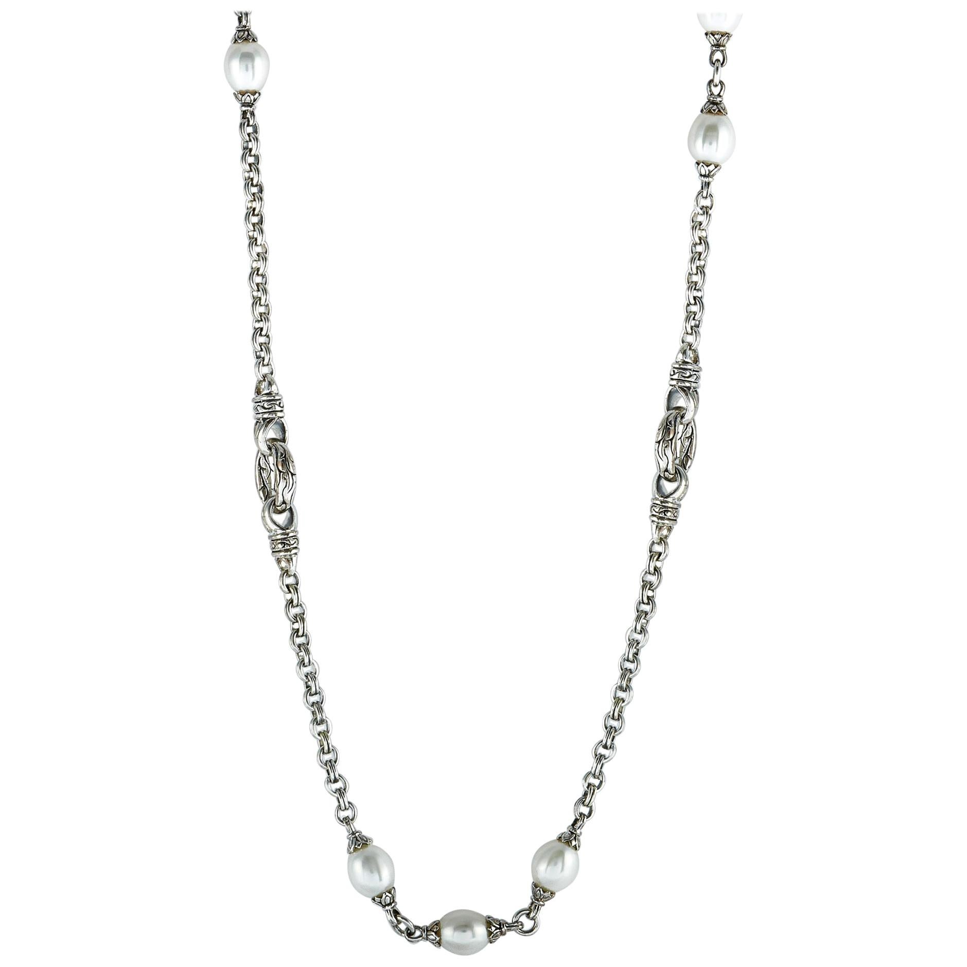 Scott Kay Sterling Silver and Pearl Chain Long Necklace
