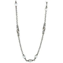 Scott Kay Sterling Silver and Pearl Chain Long Necklace