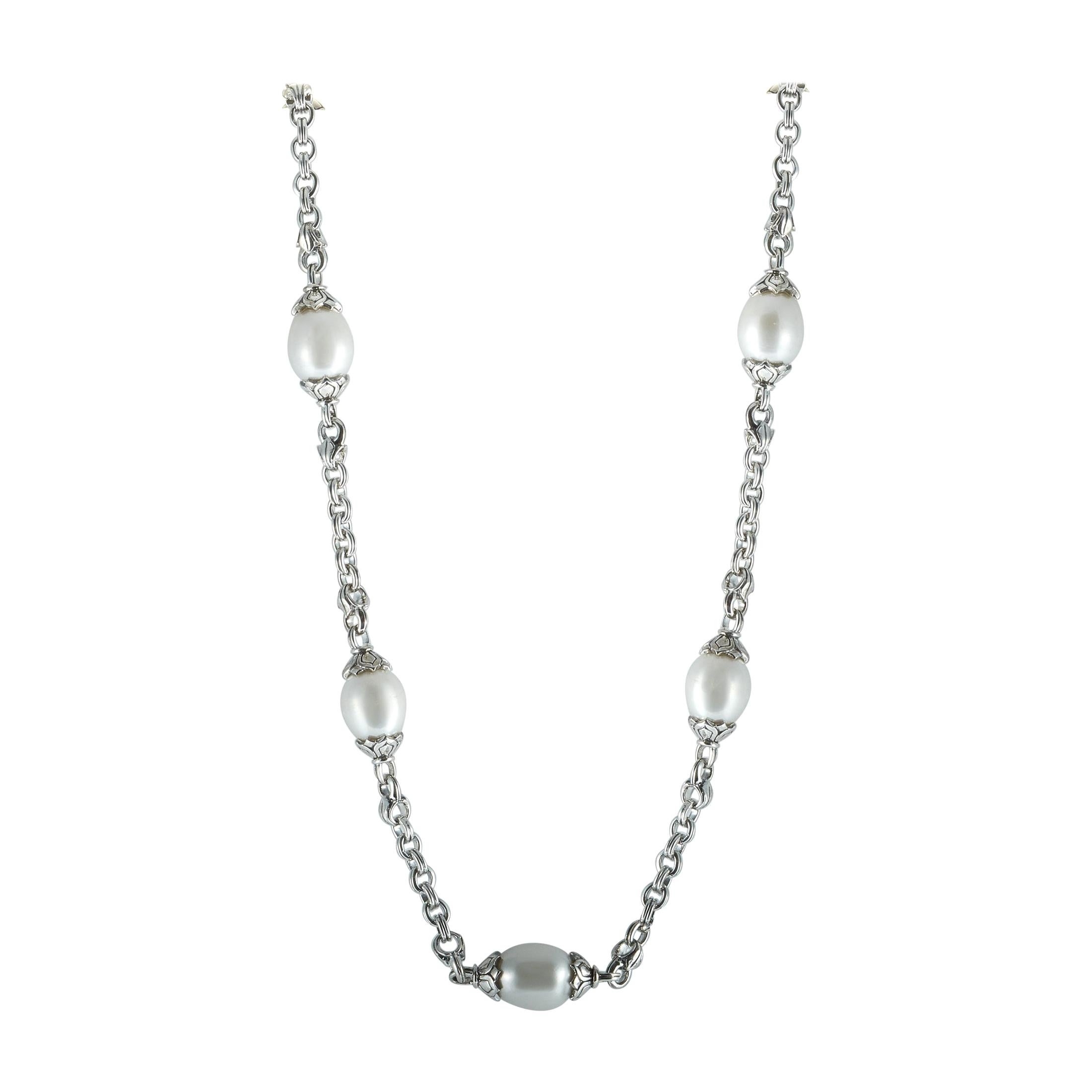 Scott Kay Sterling Silver and Pearl Chain Necklace For Sale