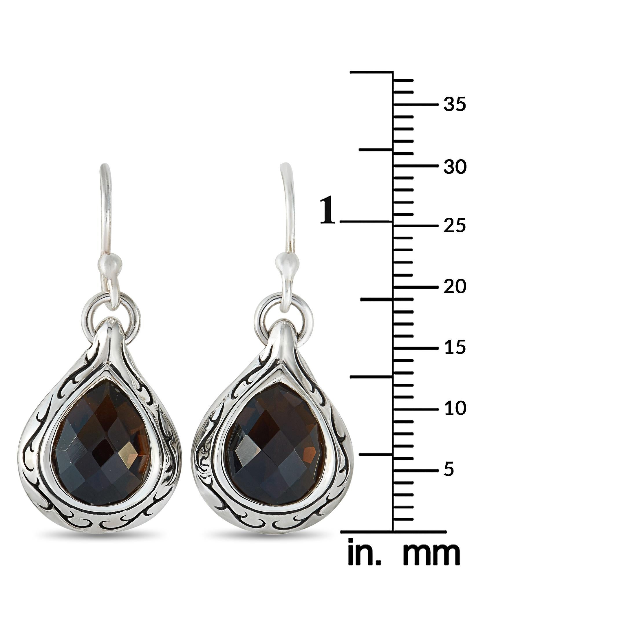 Scott Kay Sterling Silver and Smoky Quartz Dangle French Wire Earrings In New Condition In Southampton, PA