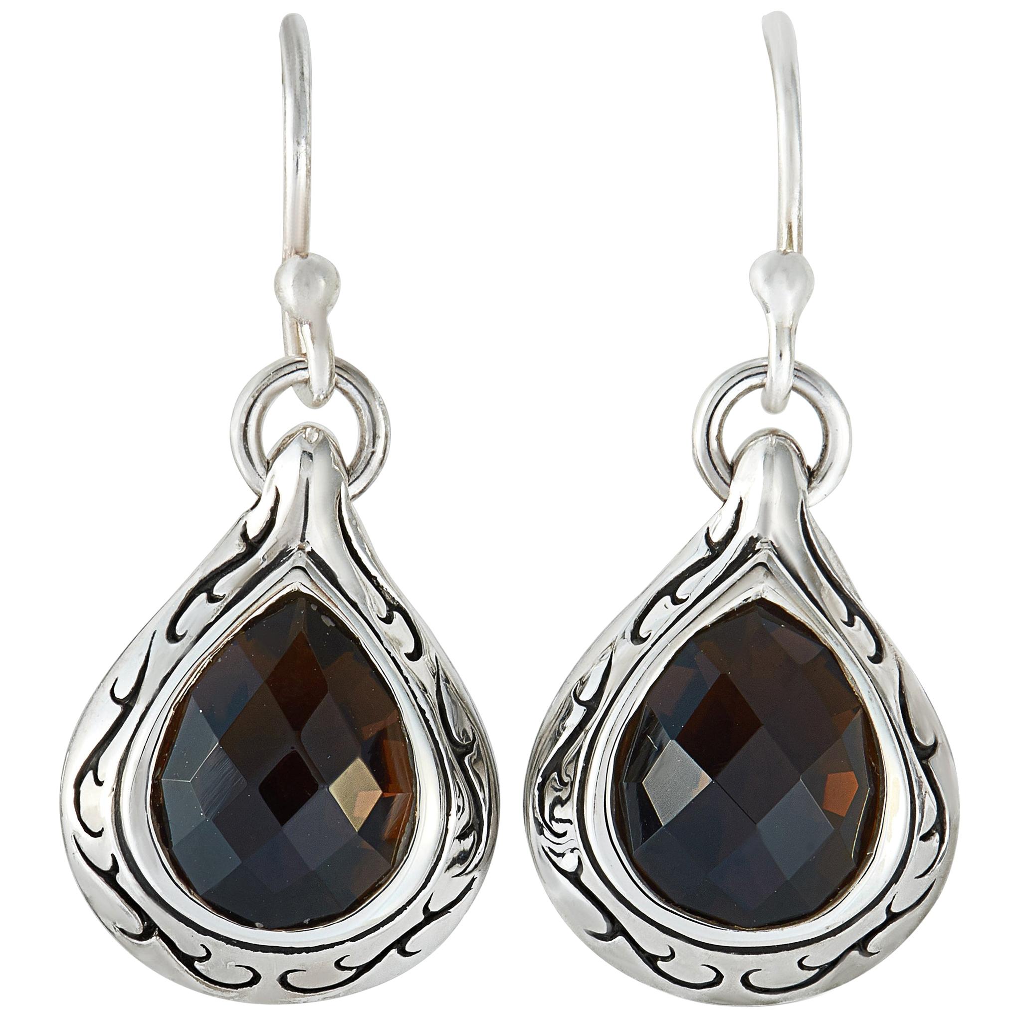 Scott Kay Sterling Silver and Smoky Quartz Dangle French Wire Earrings