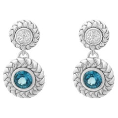 Scott Kay Sterling Silver Blue Topaz and Diamond Drop Earrings