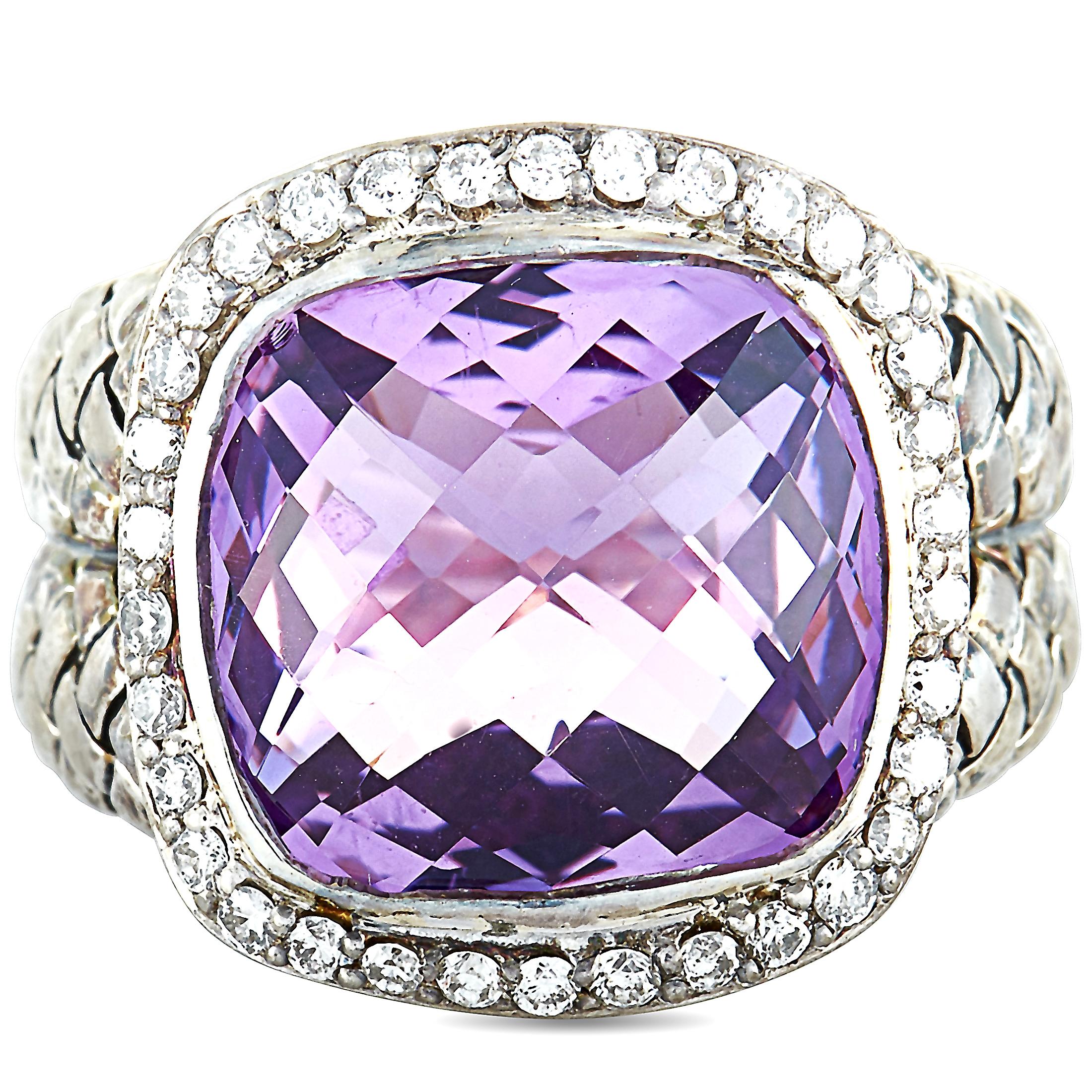 Mixed Cut Scott Kay Sterling Silver Diamond and Amethyst Dome Ring For Sale