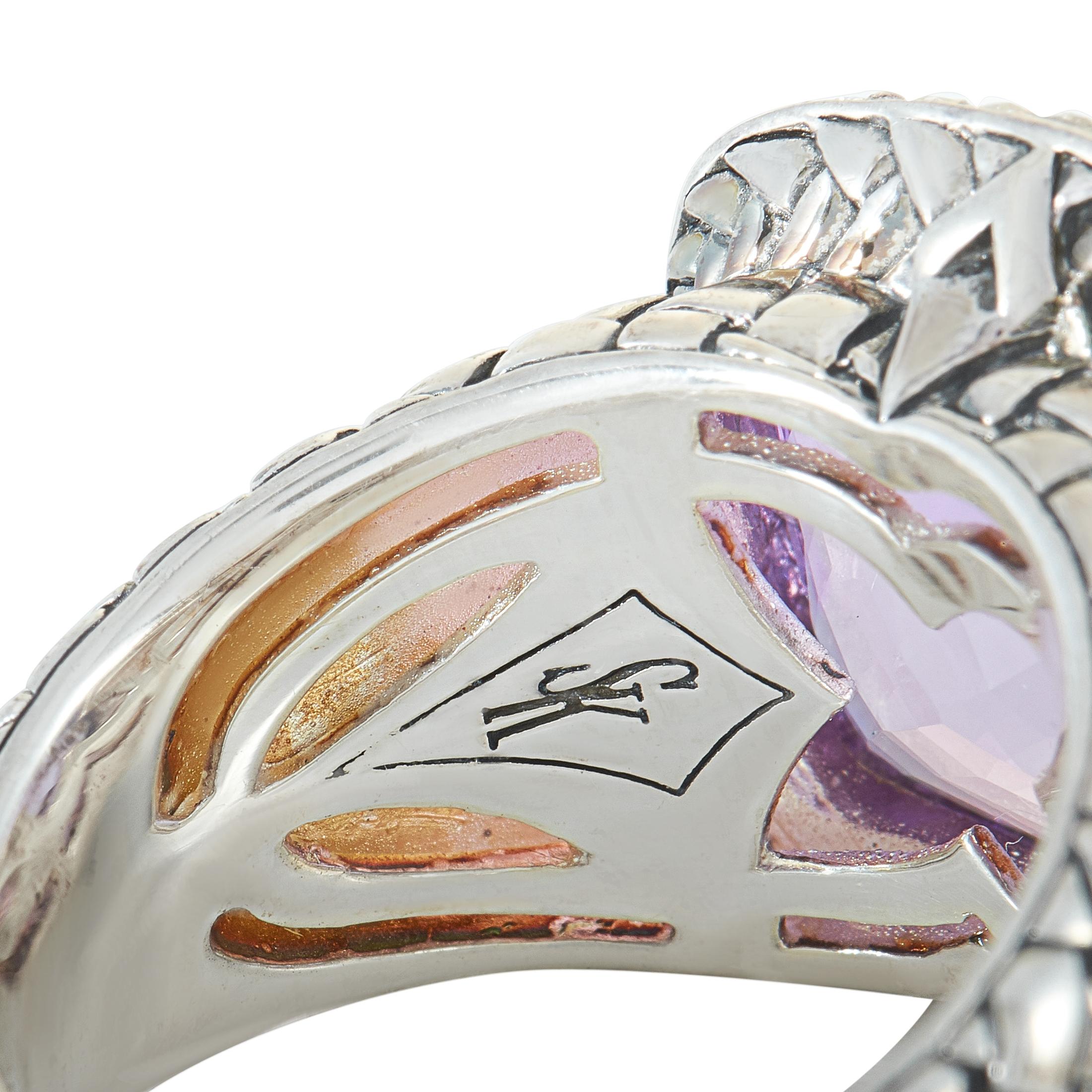 Scott Kay Sterling Silver Diamond and Amethyst Dome Ring In New Condition For Sale In Southampton, PA