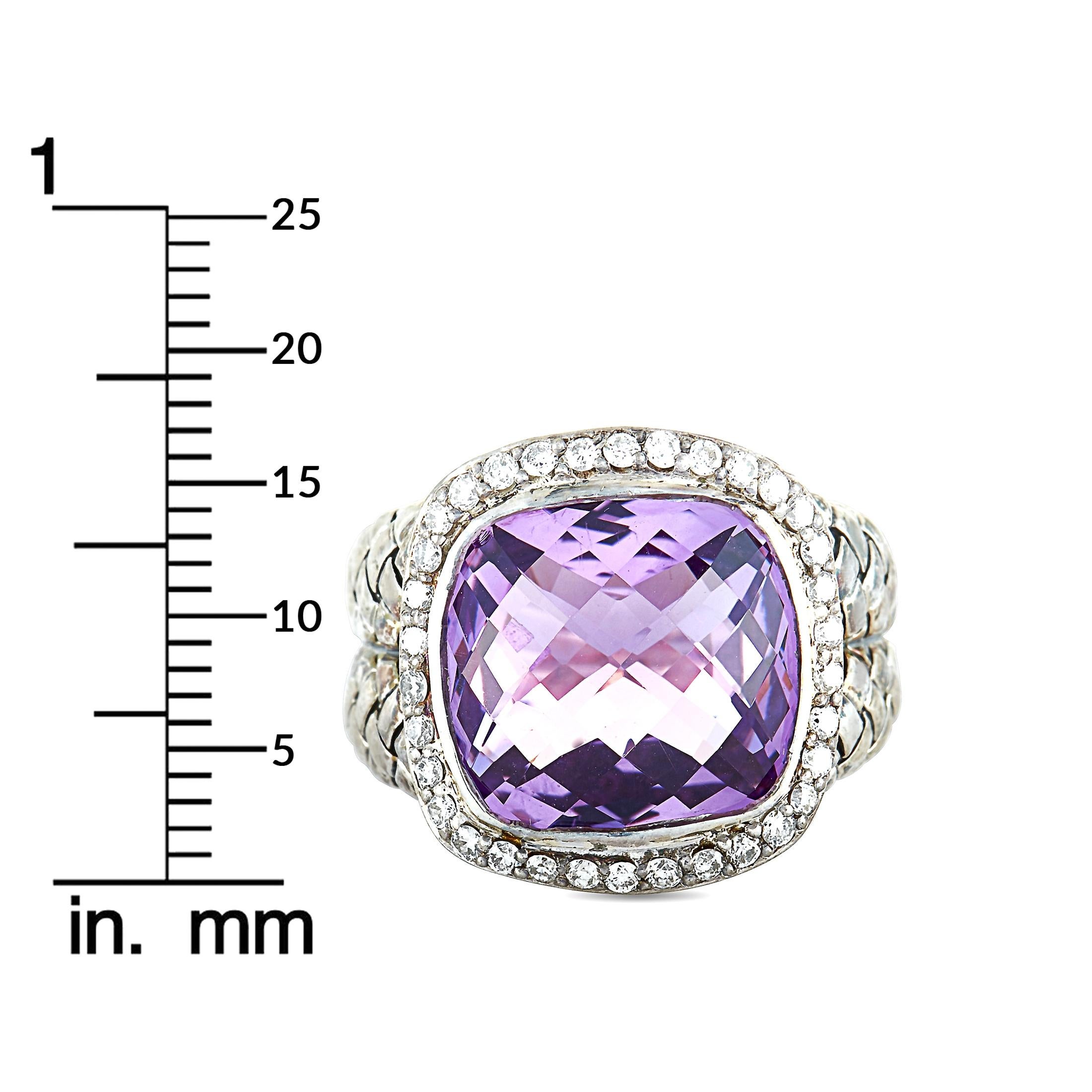 Women's Scott Kay Sterling Silver Diamond and Amethyst Dome Ring For Sale