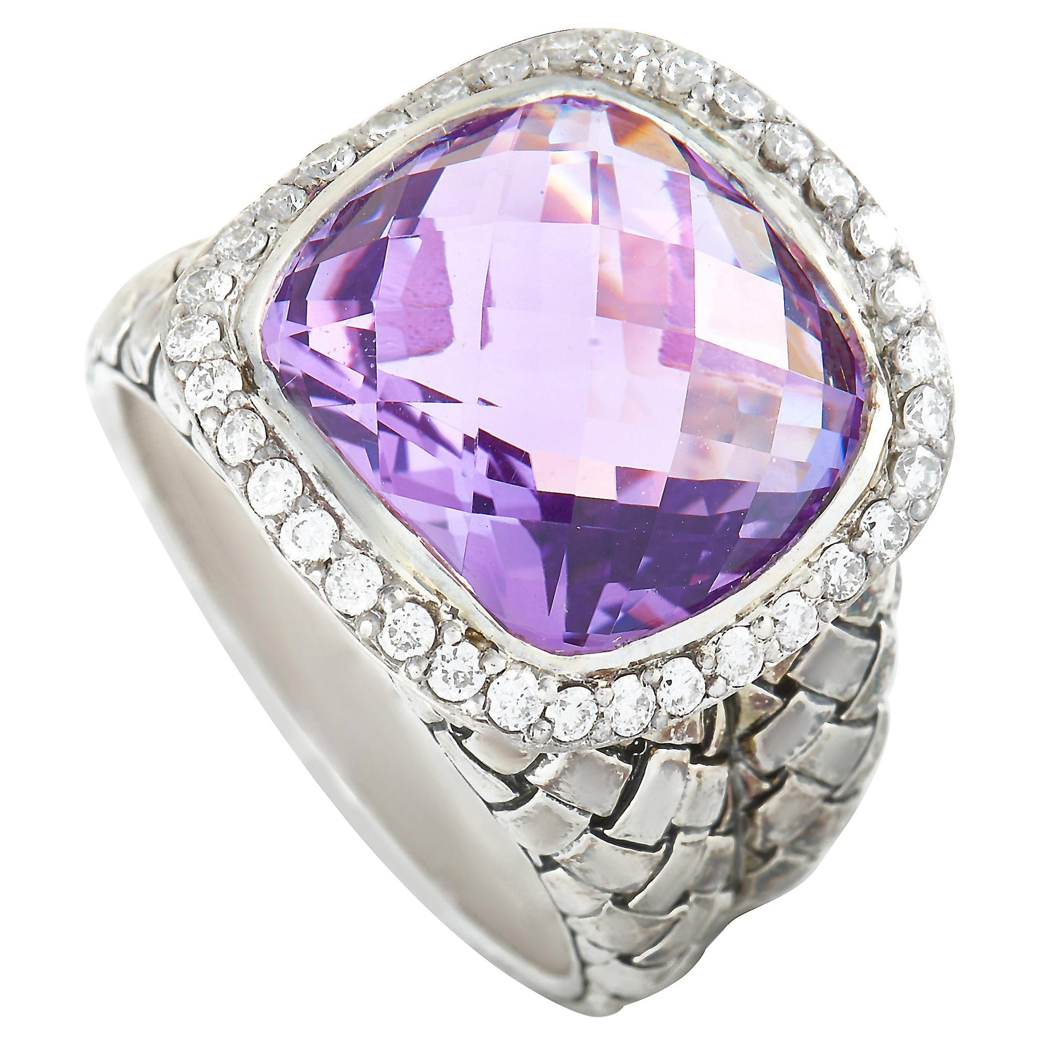 Scott Kay Sterling Silver Diamond and Amethyst Dome Ring