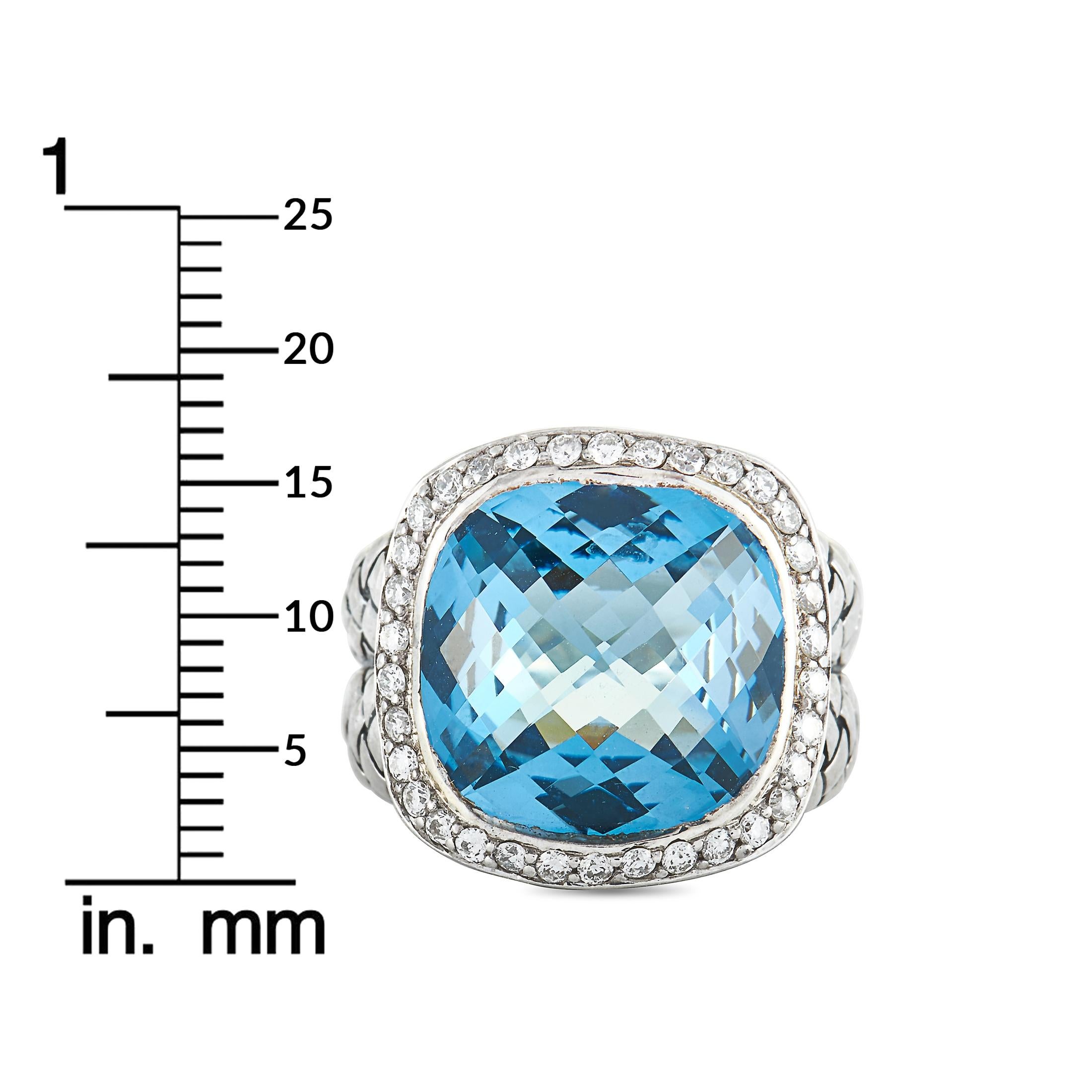 Scott Kay Sterling Silver Diamond and Blue Topaz Large Dome Ring For Sale 2