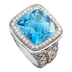 Scott Kay Sterling Silver Diamond and London Blue Topaz Large Dome Ring