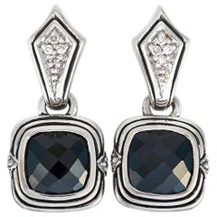 Scott Kay Sterling Silver Diamond and Onyx Dangle Push Back Earrings