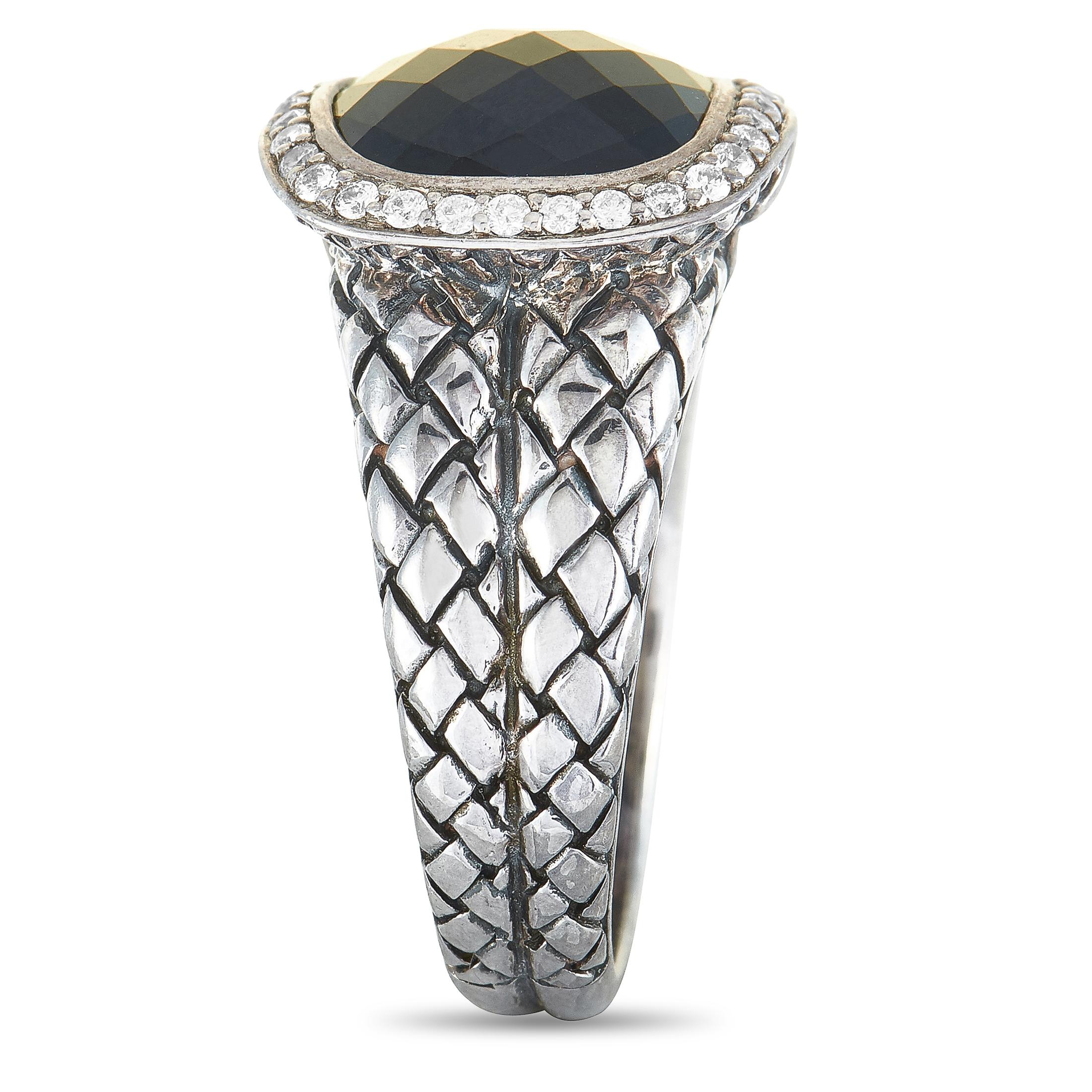 Scott Kay Sterling Silver Diamond and Onyx Ring In New Condition In Southampton, PA