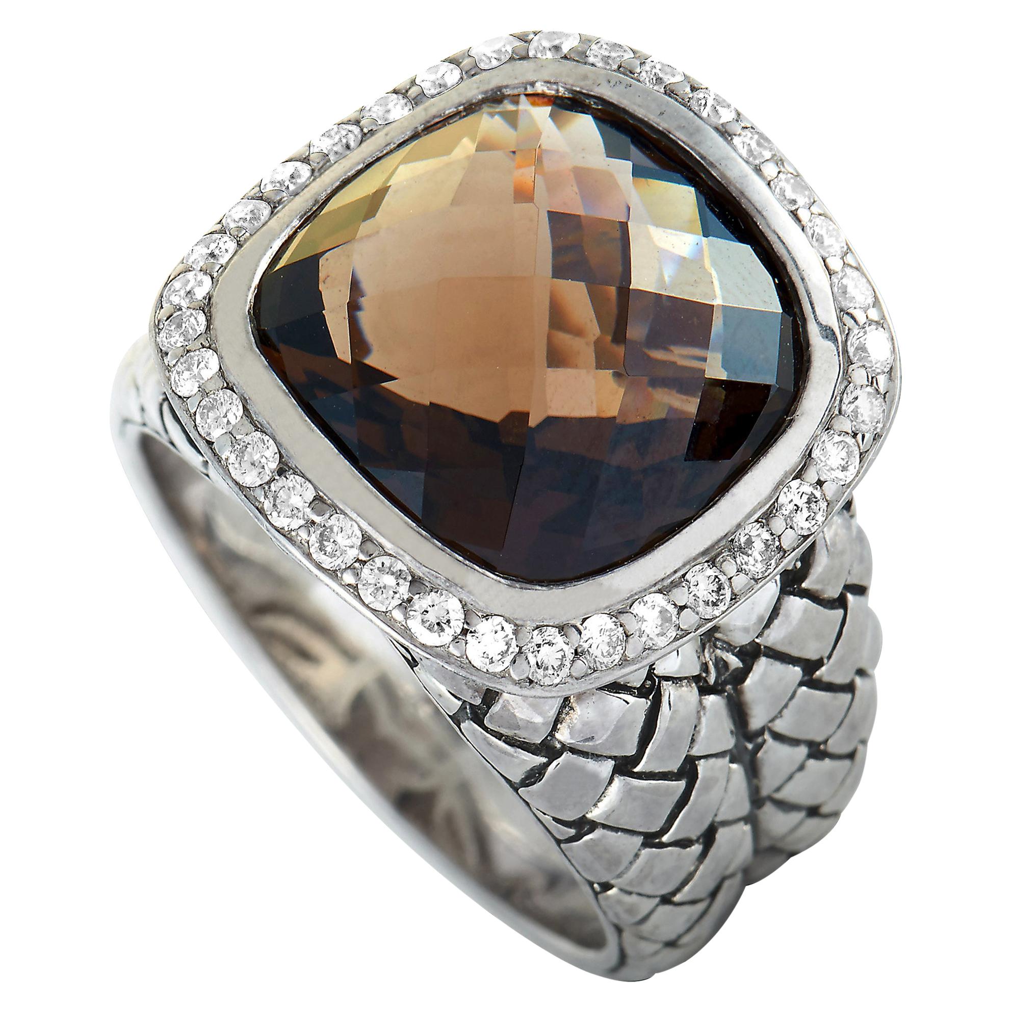 Scott Kay Sterling Silver Diamond and Quartz Dome Ring For Sale