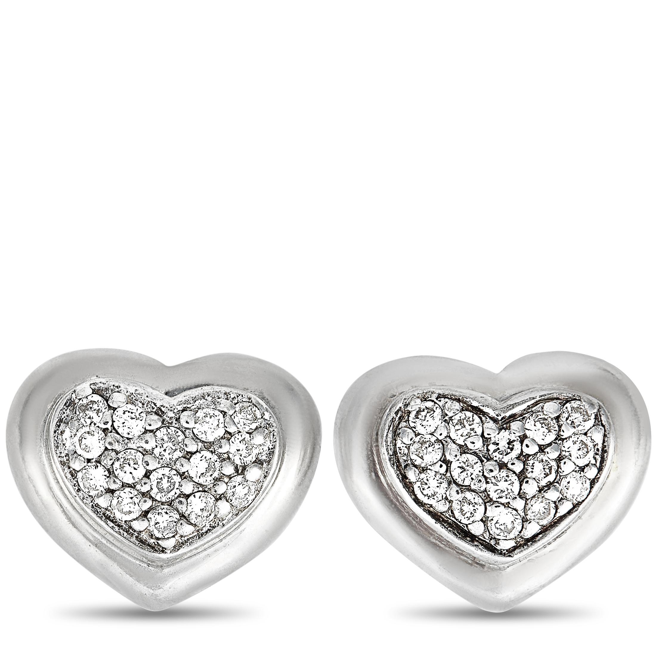Scott Kay Sterling Silver Diamond Heart Stud Earrings In New Condition In Southampton, PA
