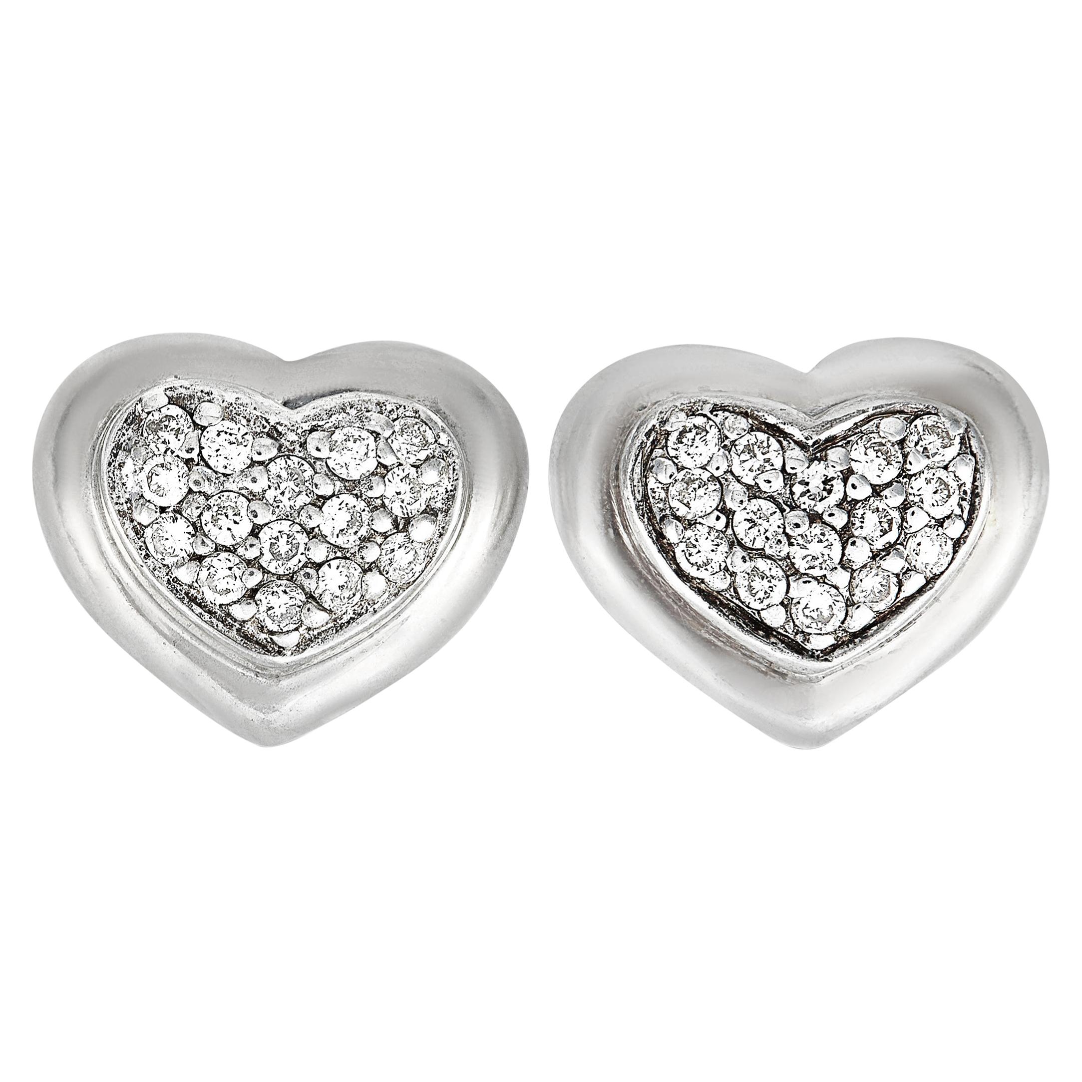 Scott Kay Sterling Silver Diamond Heart Stud Earrings