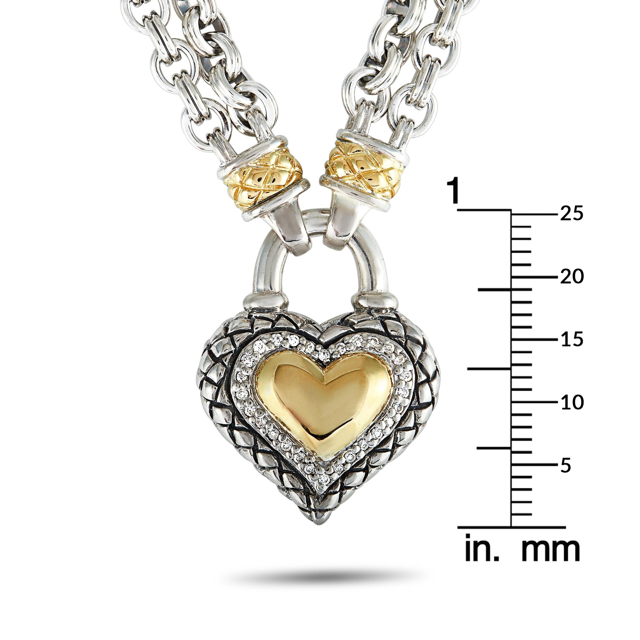 Scott Kay Sterling Silver Diamond Yellow Heart Pendant Necklace In New Condition In Southampton, PA
