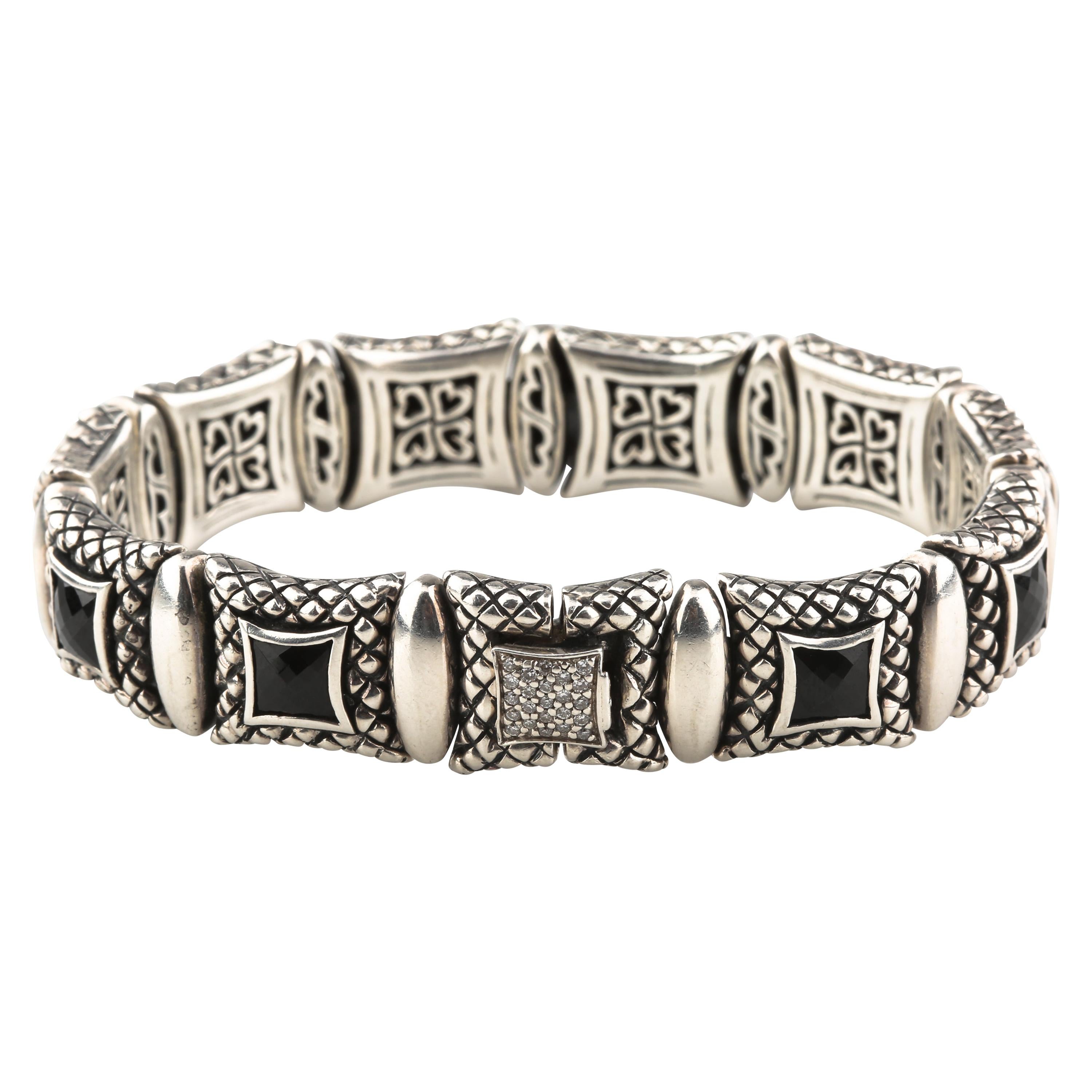 Scott Kay Sterling Silver Equestrian Bracelet with Faceted Onyx & Diamond Clasp For Sale