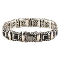 Pulsera ecuestre Scott Kay de plata de ley con ónice facetado y cierre de diamantes