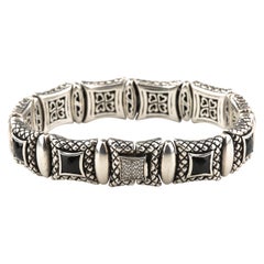 Scott Kay Bracelet équestre en argent sterling avec fermoir en onyx facetté et diamants