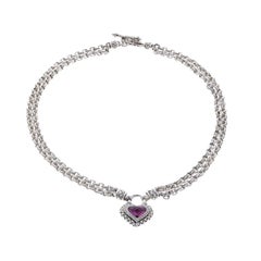 Scott Kay Sterling Silver Garnet Heart Necklace