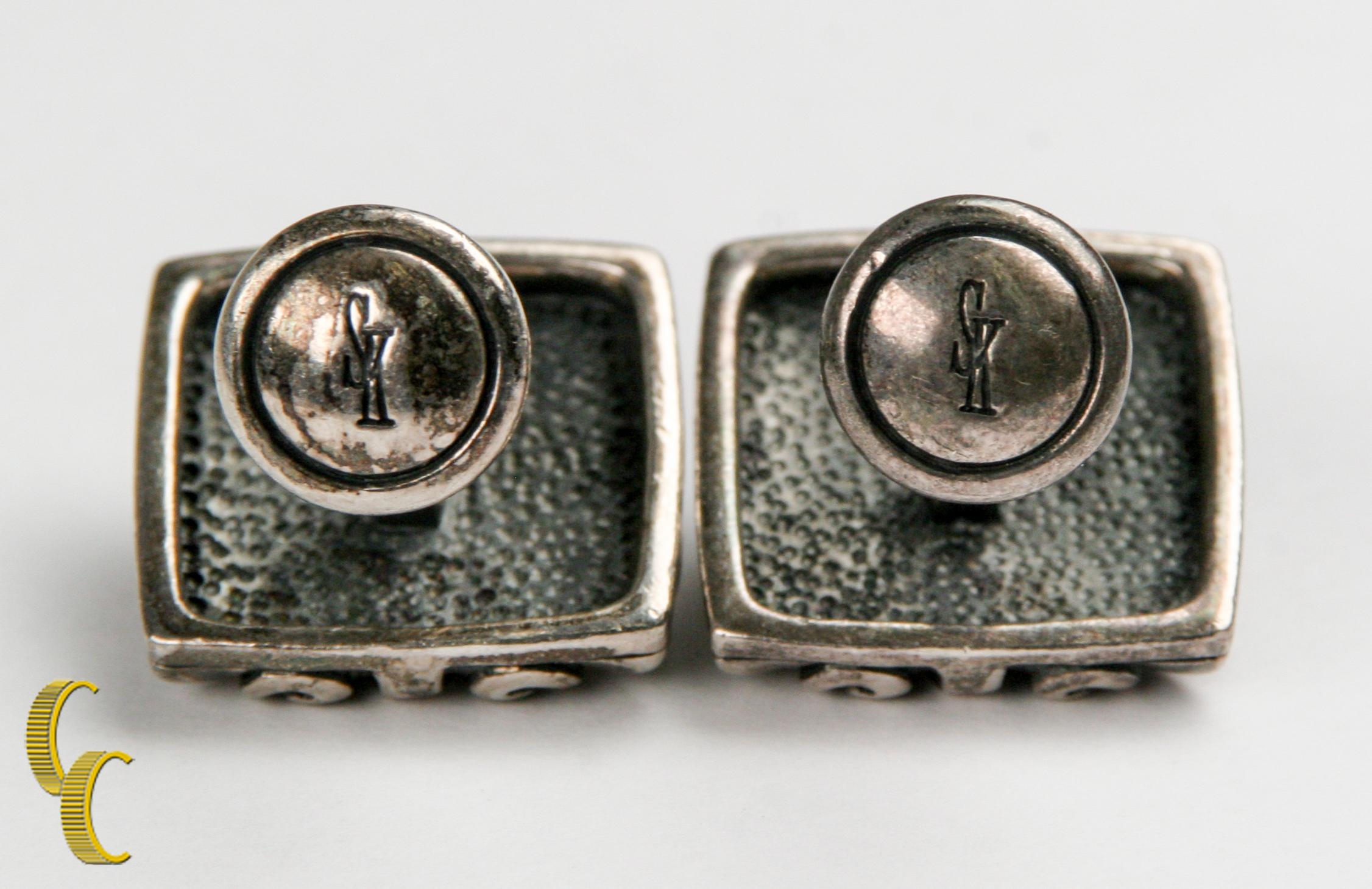 Gemelos Scott Kay de plata de ley y ónix cuadrados ornamentados Cabujón en venta