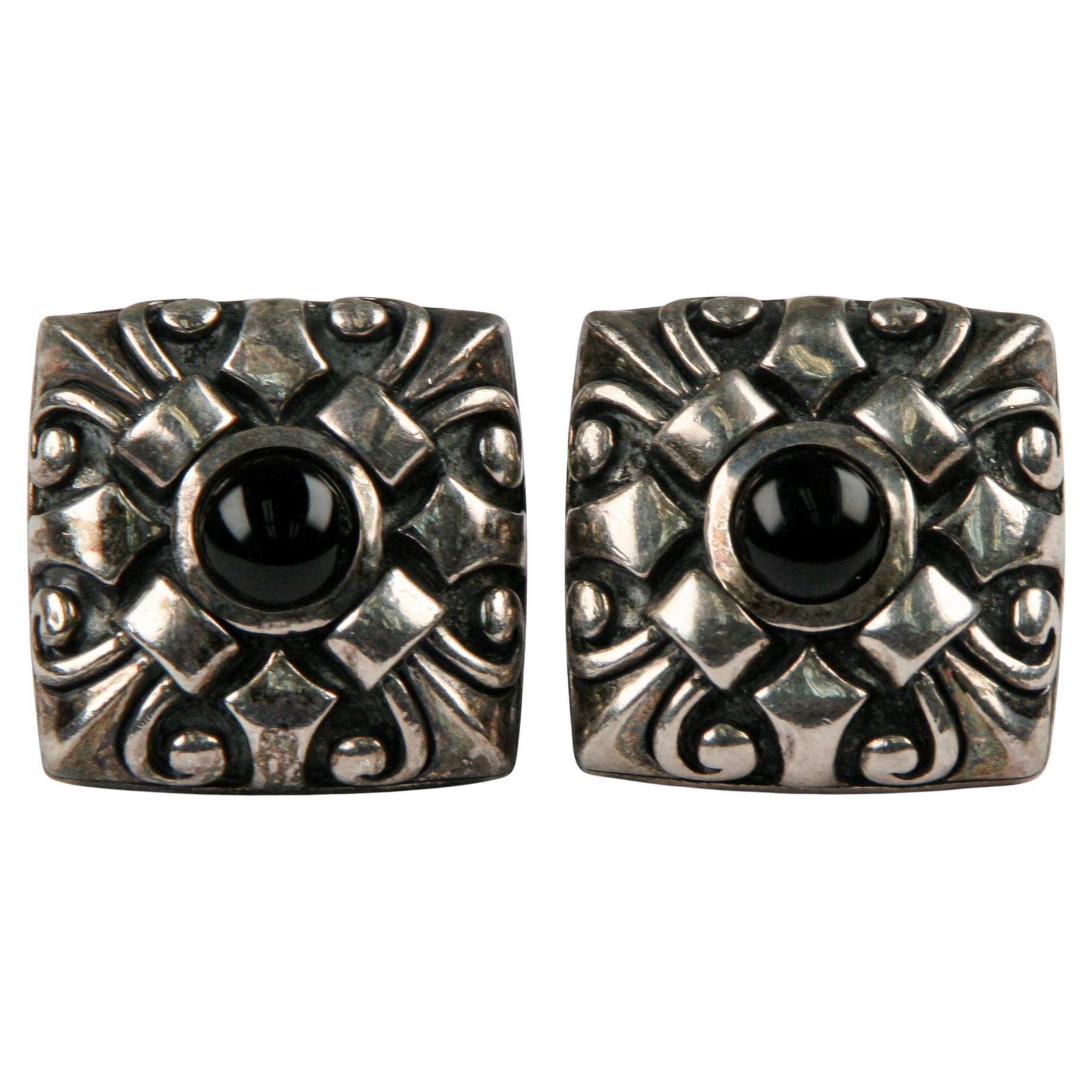 Gemelos Scott Kay de plata de ley y ónix cuadrados ornamentados en venta