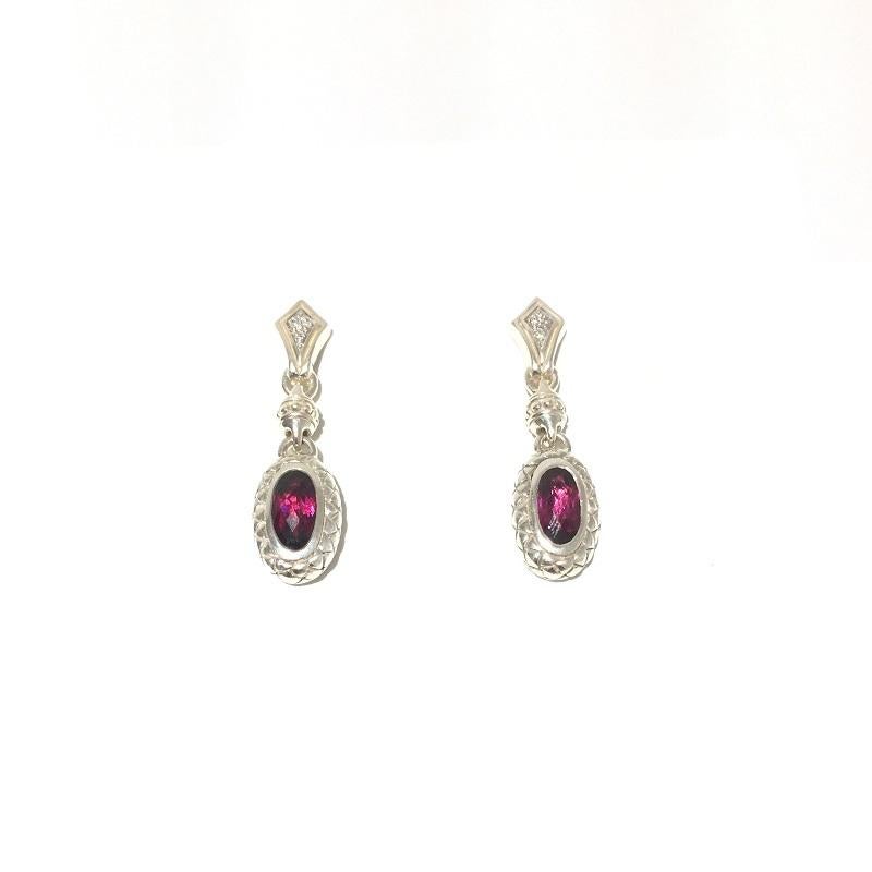 Oval Cut Scott Kay Sterling Silver with Garnet and Diamond Ladies Earring E1251SRG For Sale