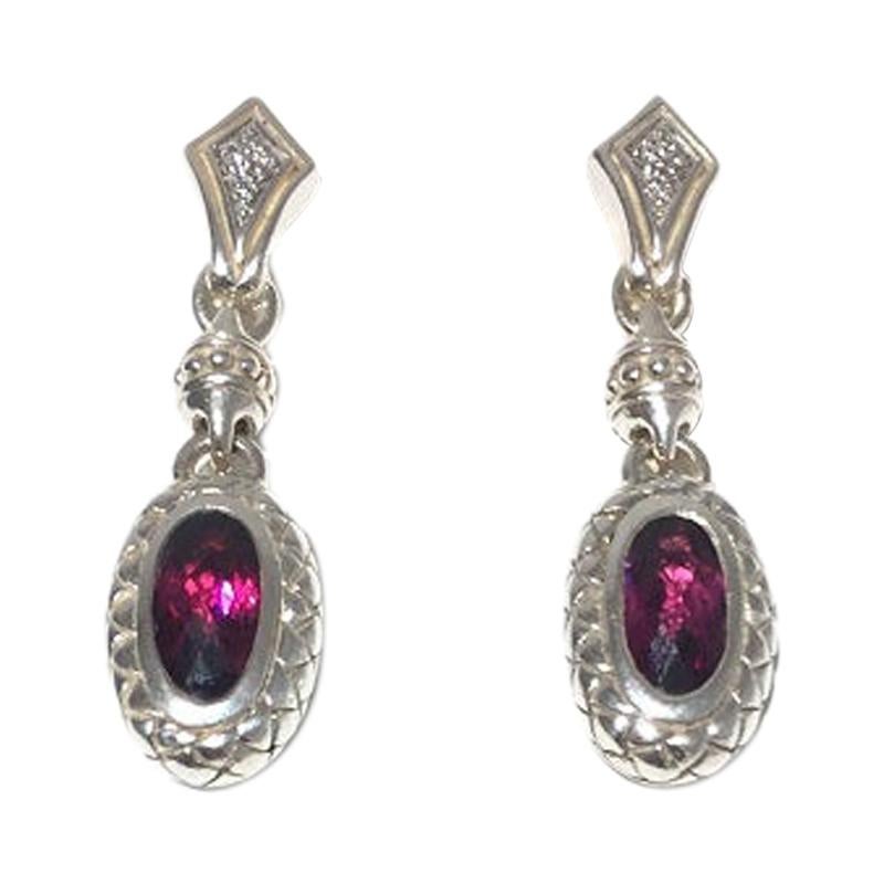 Scott Kay Sterling Silver with Garnet and Diamond Ladies Earring E1251SRG