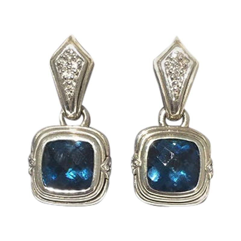 Scott Kay Sterling Silver with London Blue Topaz and Diamond Earring E1218SLB