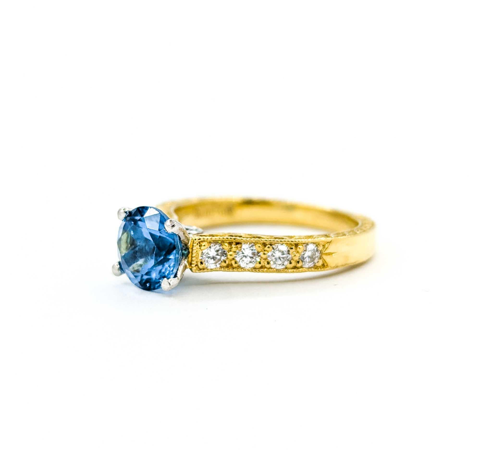 Scott Kay Topaz & Diamond Ring in Yellow Gold & Platinum For Sale 5