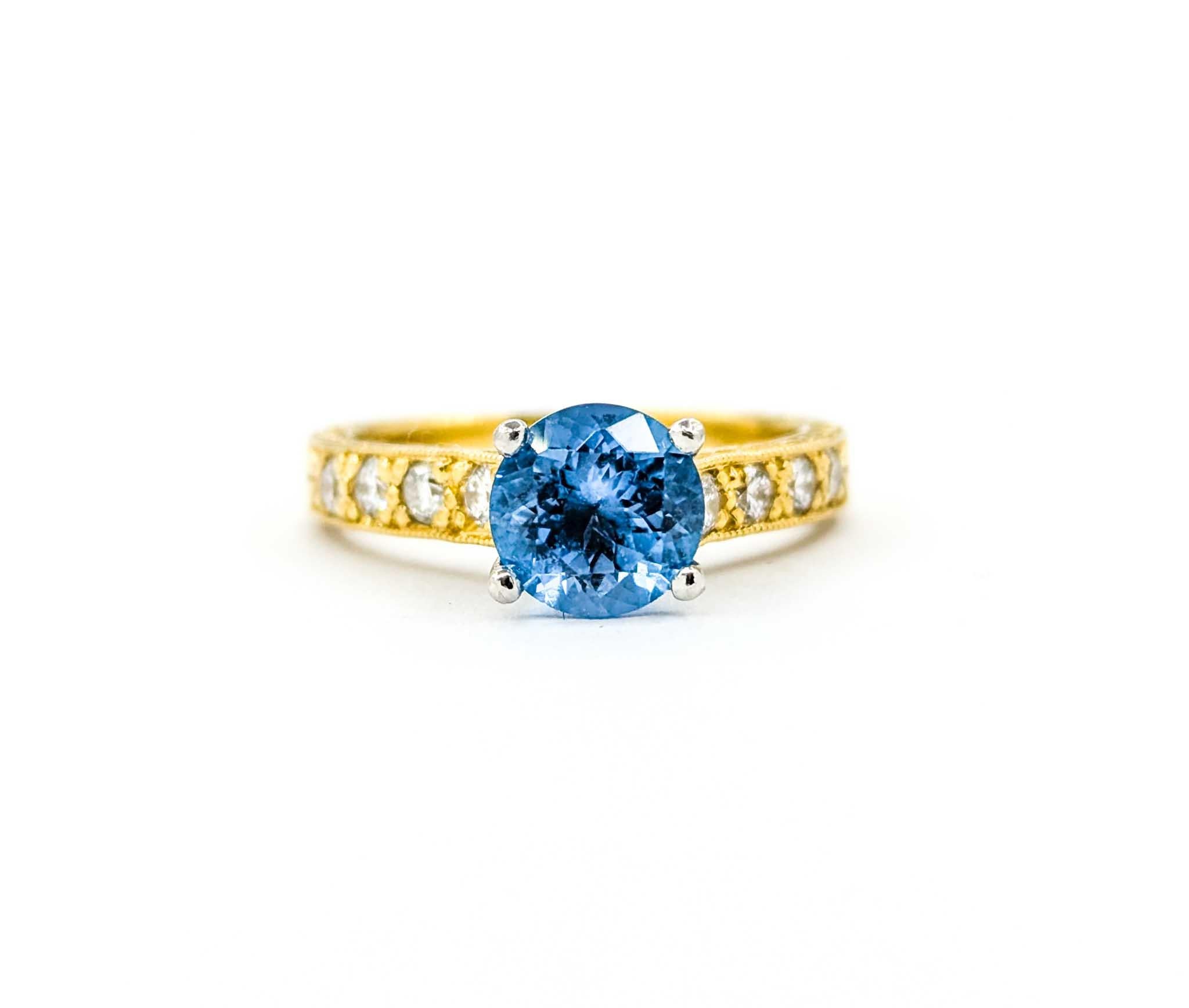 Scott Kay Topaz & Diamond Ring in Yellow Gold & Platinum For Sale 7