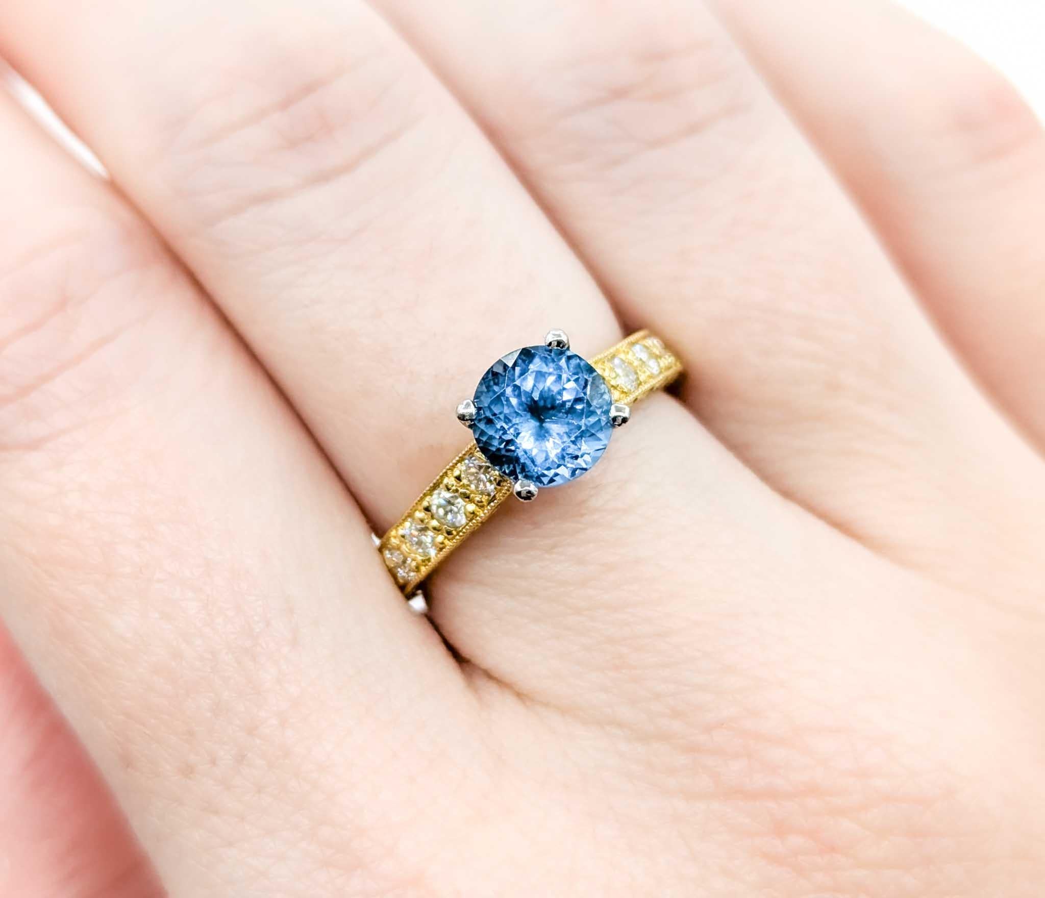 Round Cut Scott Kay Topaz & Diamond Ring in Yellow Gold & Platinum For Sale