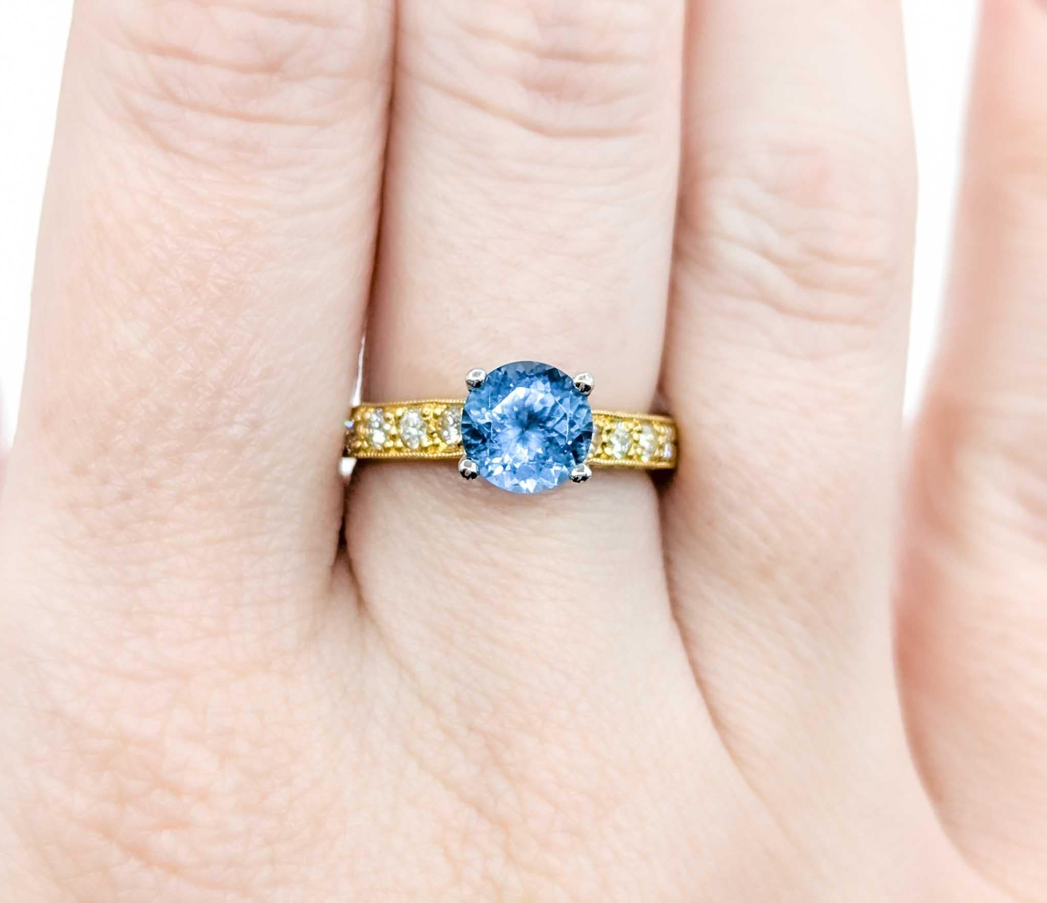 Scott Kay Topaz & Diamond Ring in Yellow Gold & Platinum In Excellent Condition For Sale In Bloomington, MN
