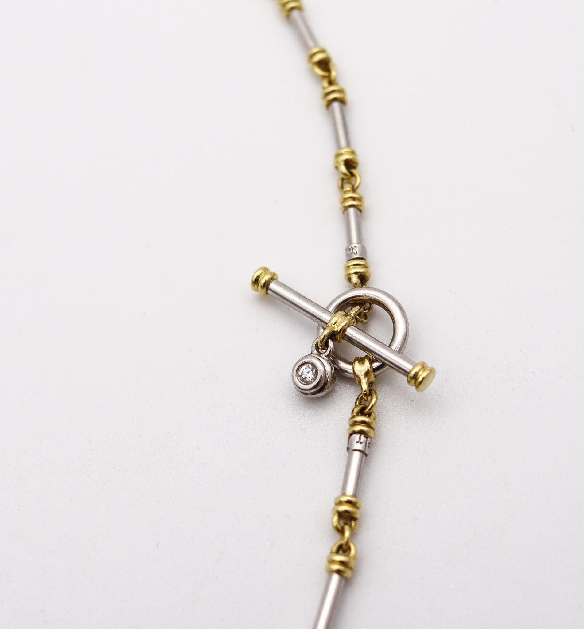 SCOTT KAY Halskette mit röhrenförmiger Kette und Knopfleiste aus Platin 18Kt Gelbgold und Diamanten (Modernistisch) im Angebot