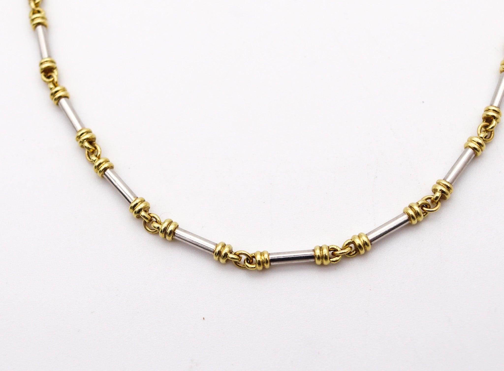 SCOTT KAY Halskette mit röhrenförmiger Kette und Knopfleiste aus Platin 18Kt Gelbgold und Diamanten im Zustand „Hervorragend“ im Angebot in Miami, FL