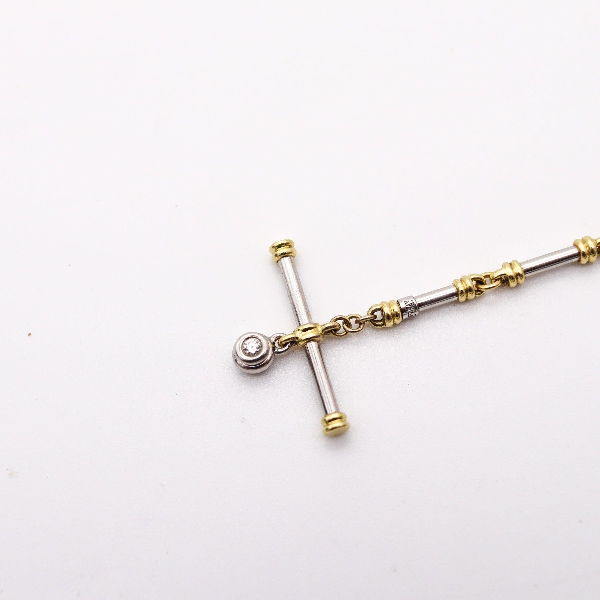SCOTT KAY Halskette mit röhrenförmiger Kette und Knopfleiste aus Platin 18Kt Gelbgold und Diamanten für Damen oder Herren im Angebot