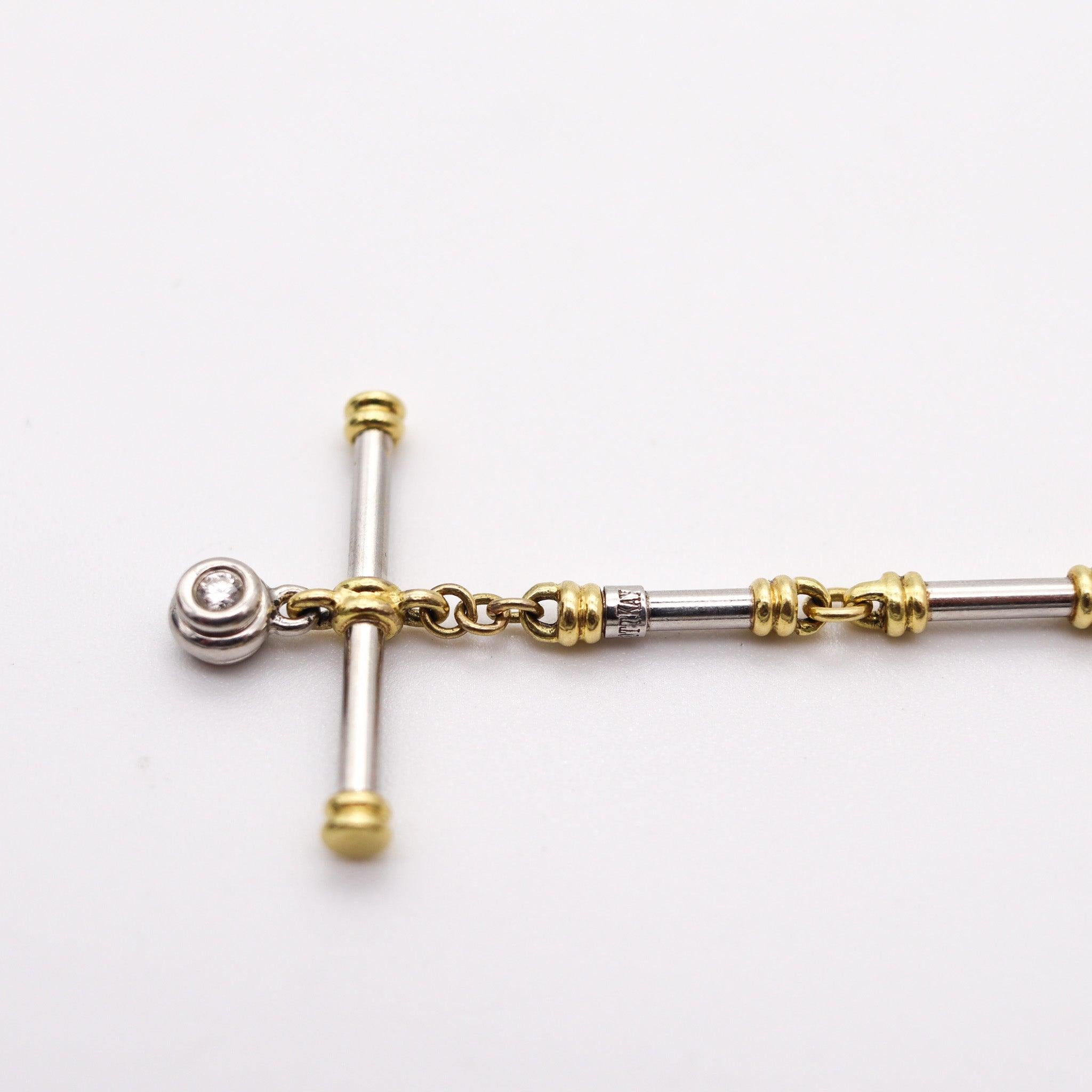 SCOTT KAY Halskette mit röhrenförmiger Kette und Knopfleiste aus Platin 18Kt Gelbgold und Diamanten im Angebot 1