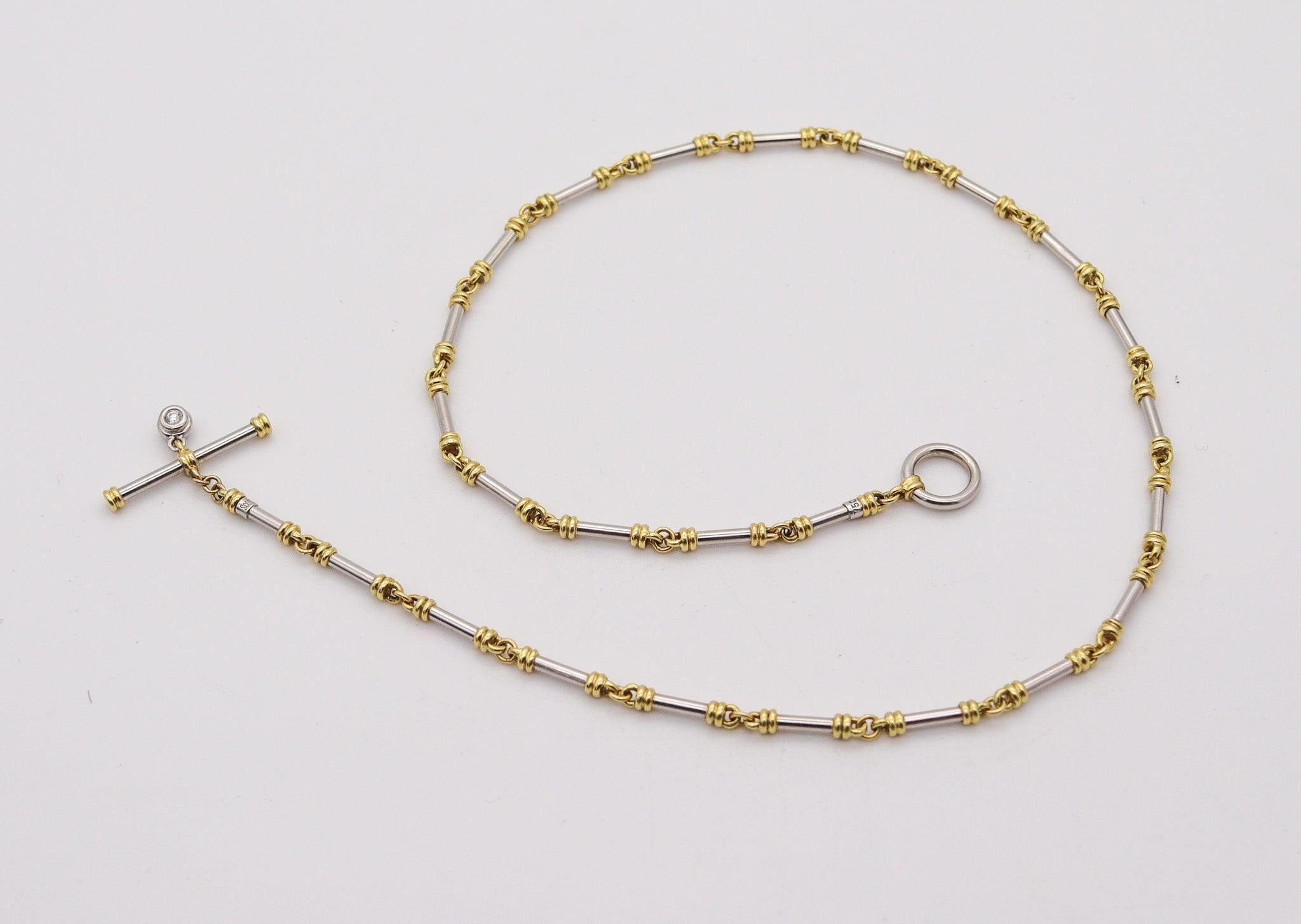 SCOTT KAY Halskette mit röhrenförmiger Kette und Knopfleiste aus Platin 18Kt Gelbgold und Diamanten im Angebot 2
