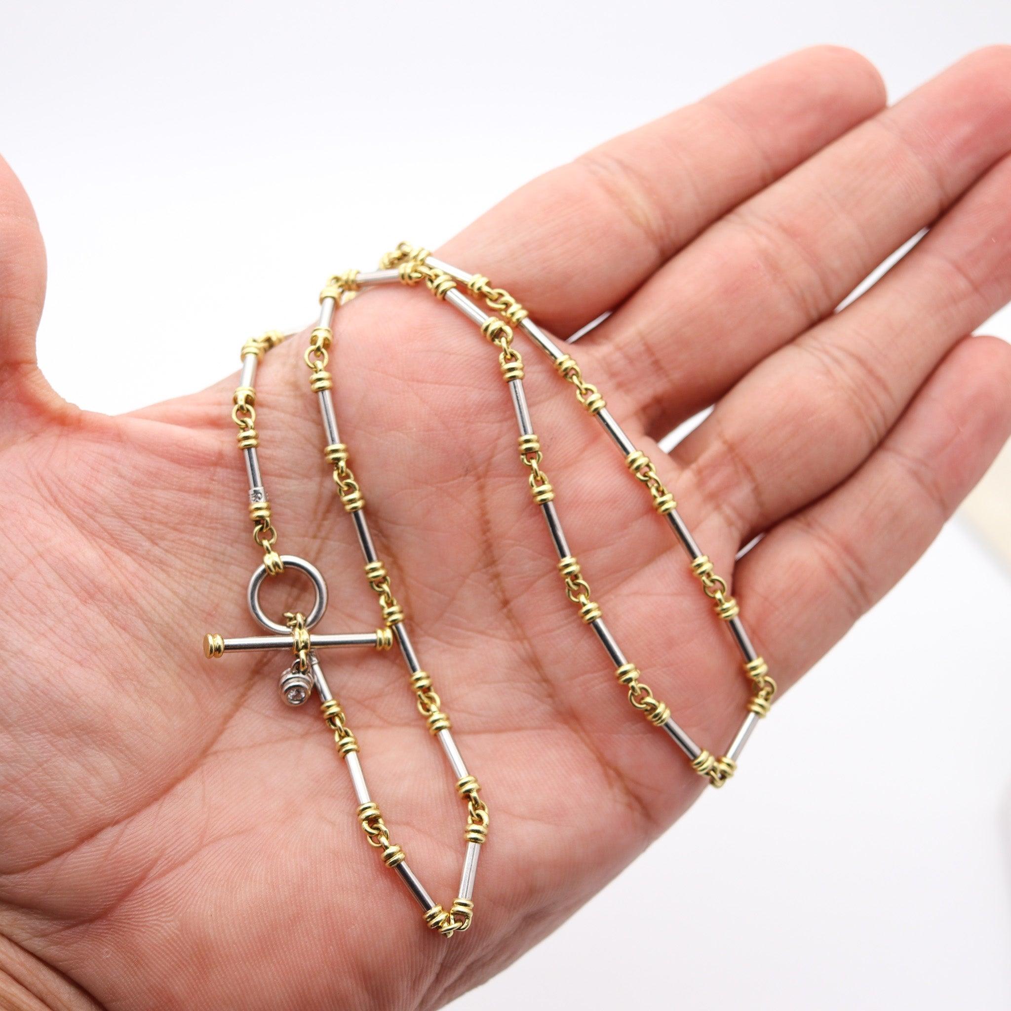 SCOTT KAY Halskette mit röhrenförmiger Kette und Knopfleiste aus Platin 18Kt Gelbgold und Diamanten im Angebot 3