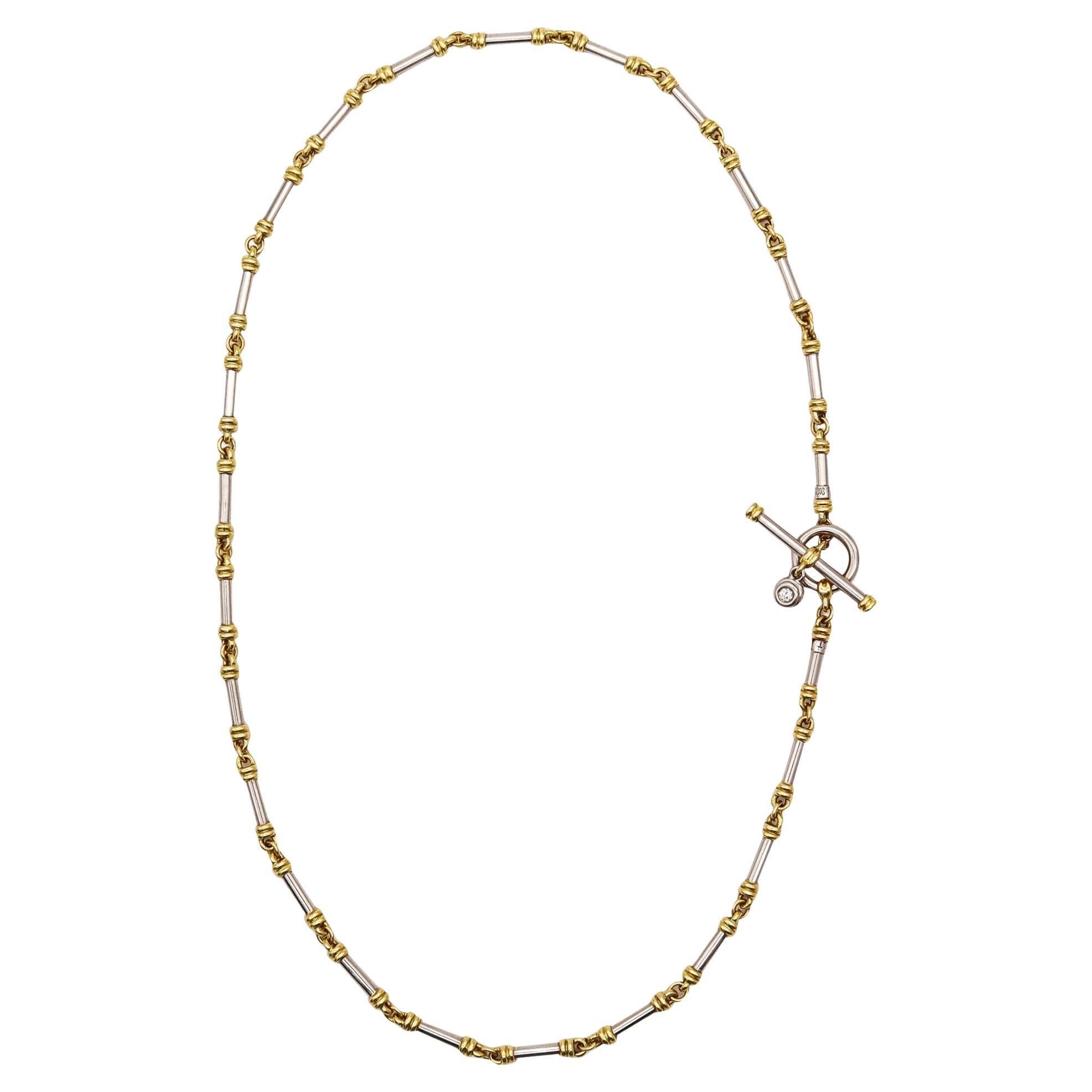 SCOTT KAY Halskette mit röhrenförmiger Kette und Knopfleiste aus Platin 18Kt Gelbgold und Diamanten im Angebot