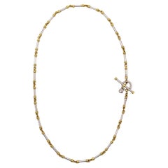 SCOTT KAY Tubular Chain Toggle Necklace in Platinum 18Kt Yellow Gold and Diamond