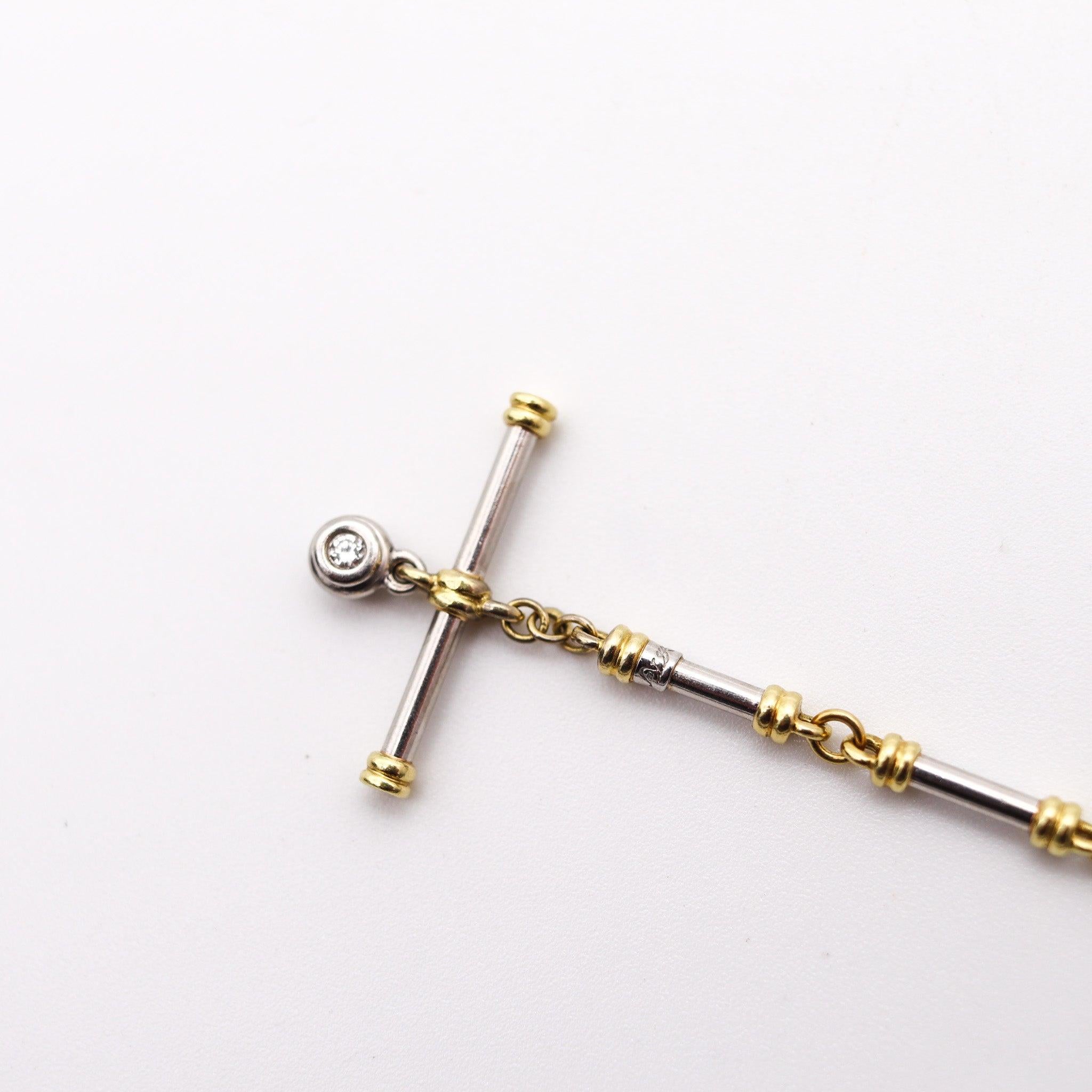Brilliant Cut SCOTT KAY Tubular Toggle Bracelet in Platinum 18Kt Yellow Gold and Diamonds