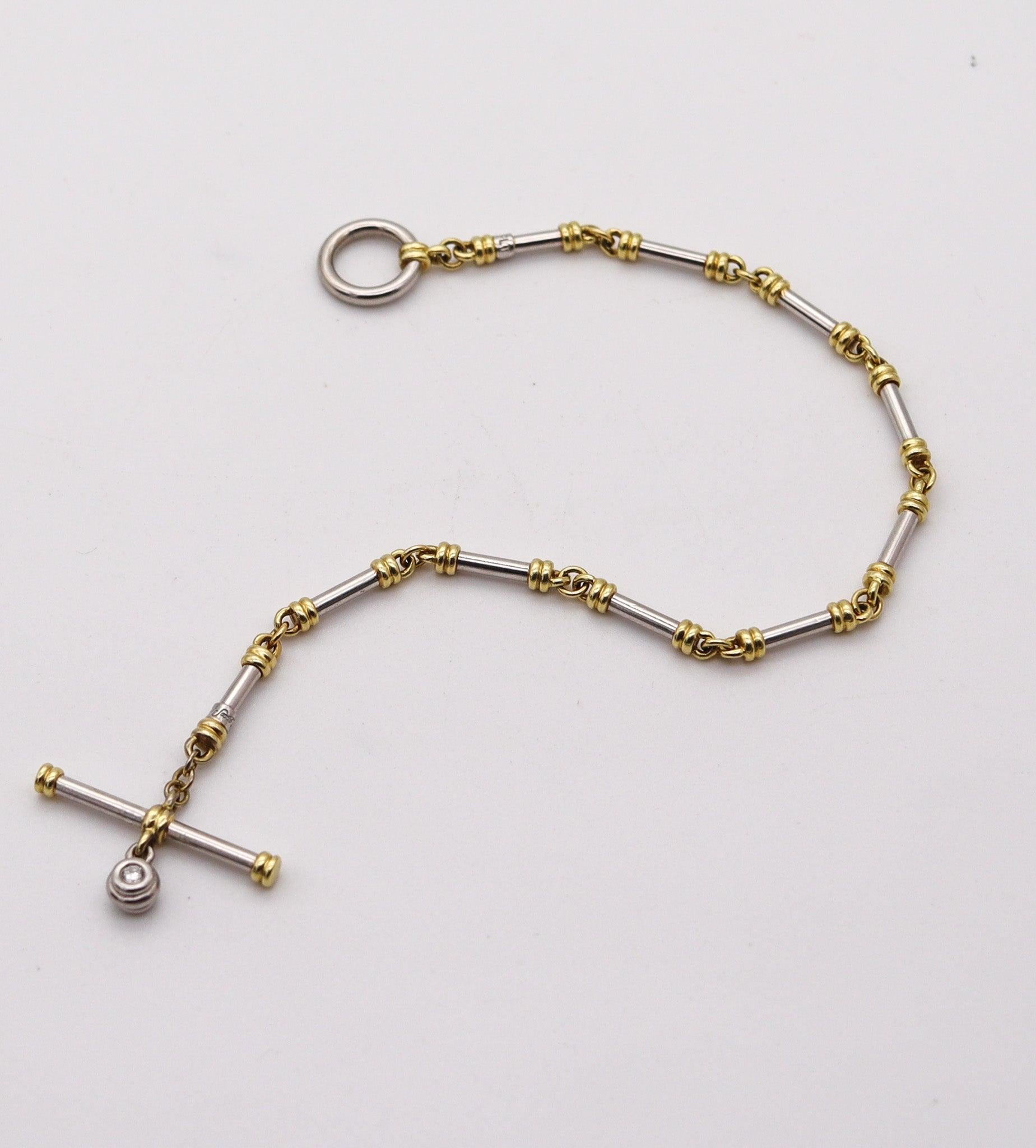 SCOTT KAY Tubular Toggle Bracelet in Platinum 18Kt Yellow Gold and Diamonds In Excellent Condition In Miami, FL