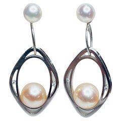 Scott Keating "Oval Viewpoint" 18K White Gold Diamond Pearl Earrings