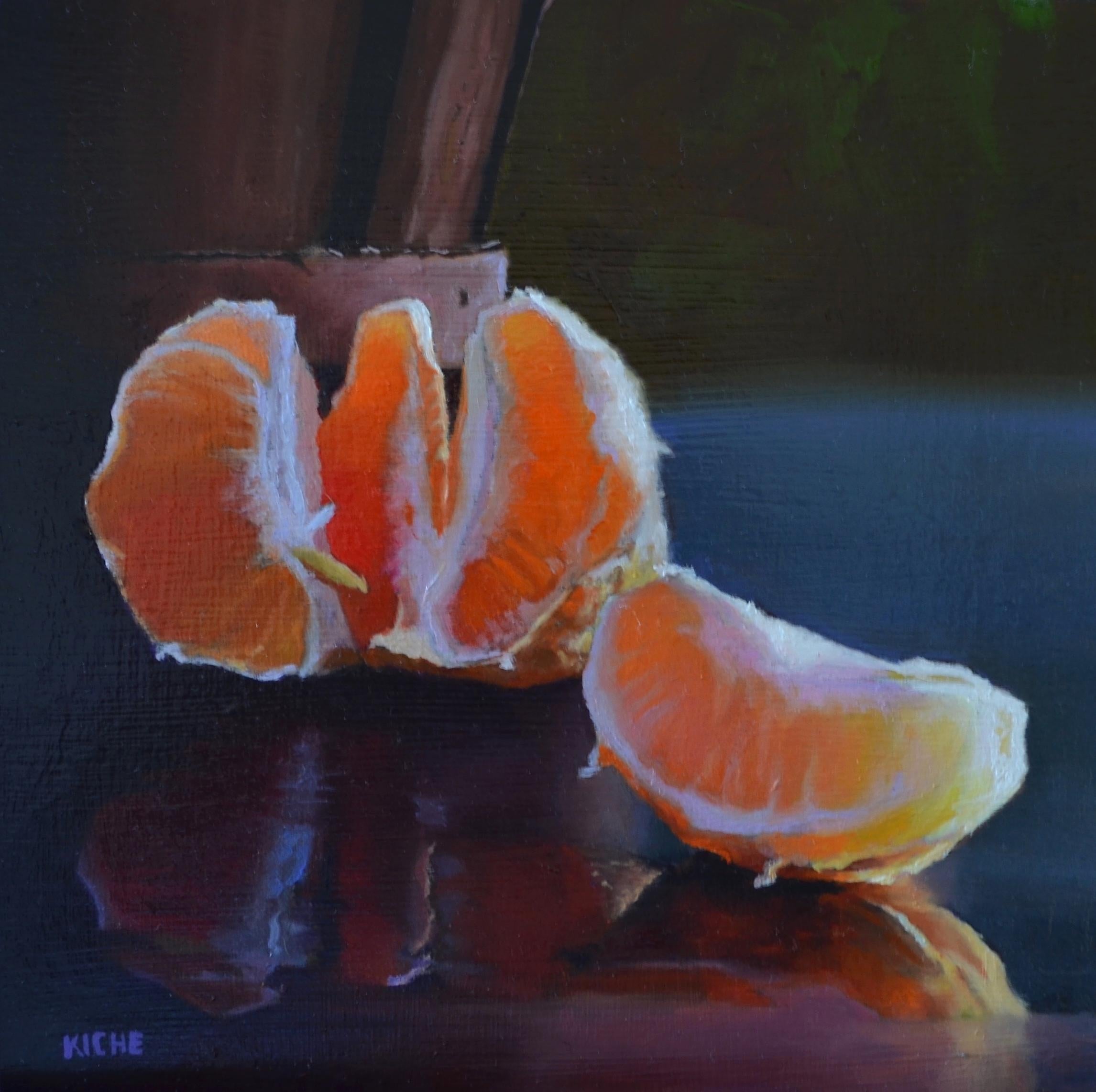Cut Orange, Oil on Birch Wood, American Realist, Framed, Realism,  8 x 8 - Painting by Scott Kiche