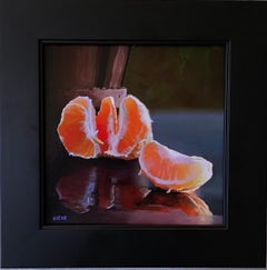 Cut Orange, Oil on Birch Wood, American Realist, Framed, Realism,  8 x 8