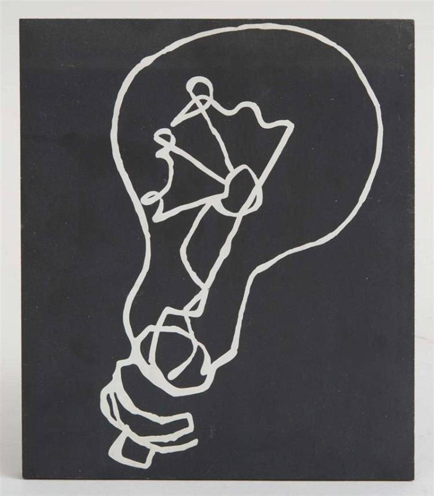 Pintura Pop Art única sobre pizarra, bombilla eléctrica Downtown NYC Art Kilgour