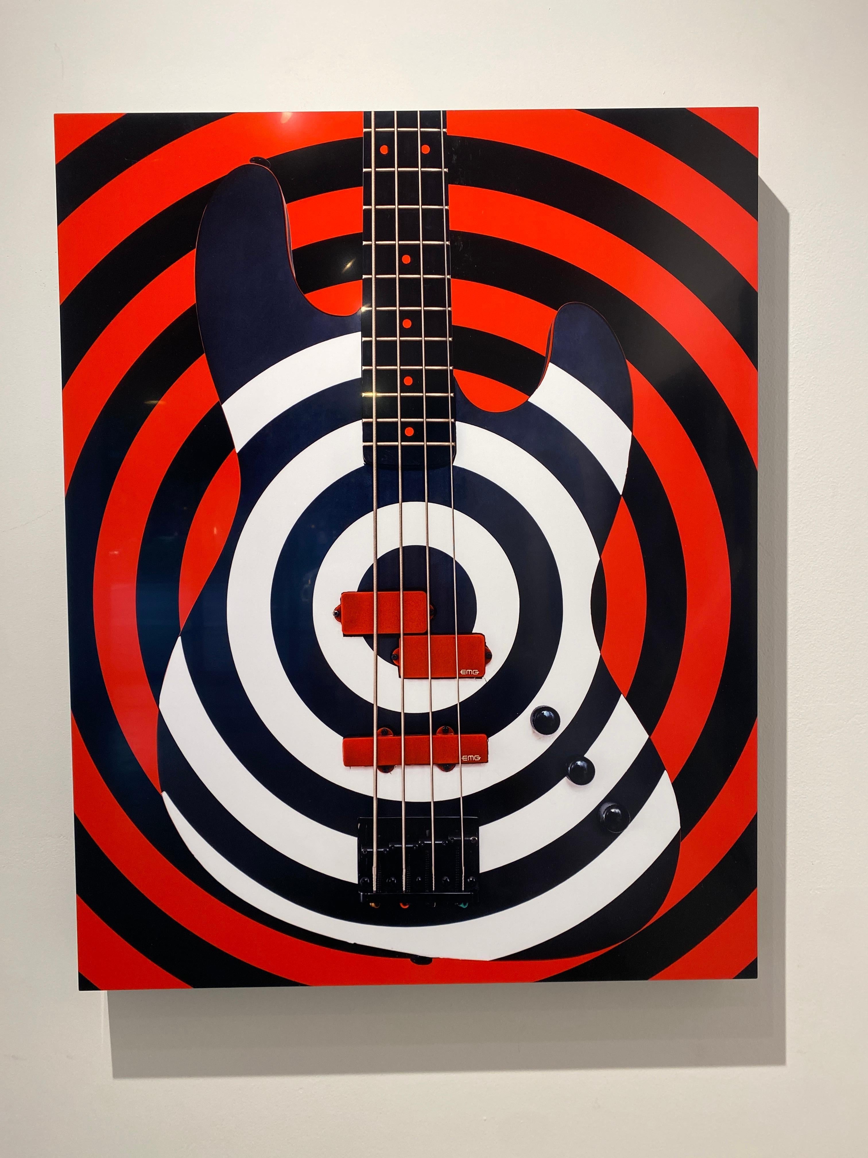 Bass Rings for Music Lovers - Bright, Pop, Optic Red, Black & White Guitar – Photograph von Scott McDermott