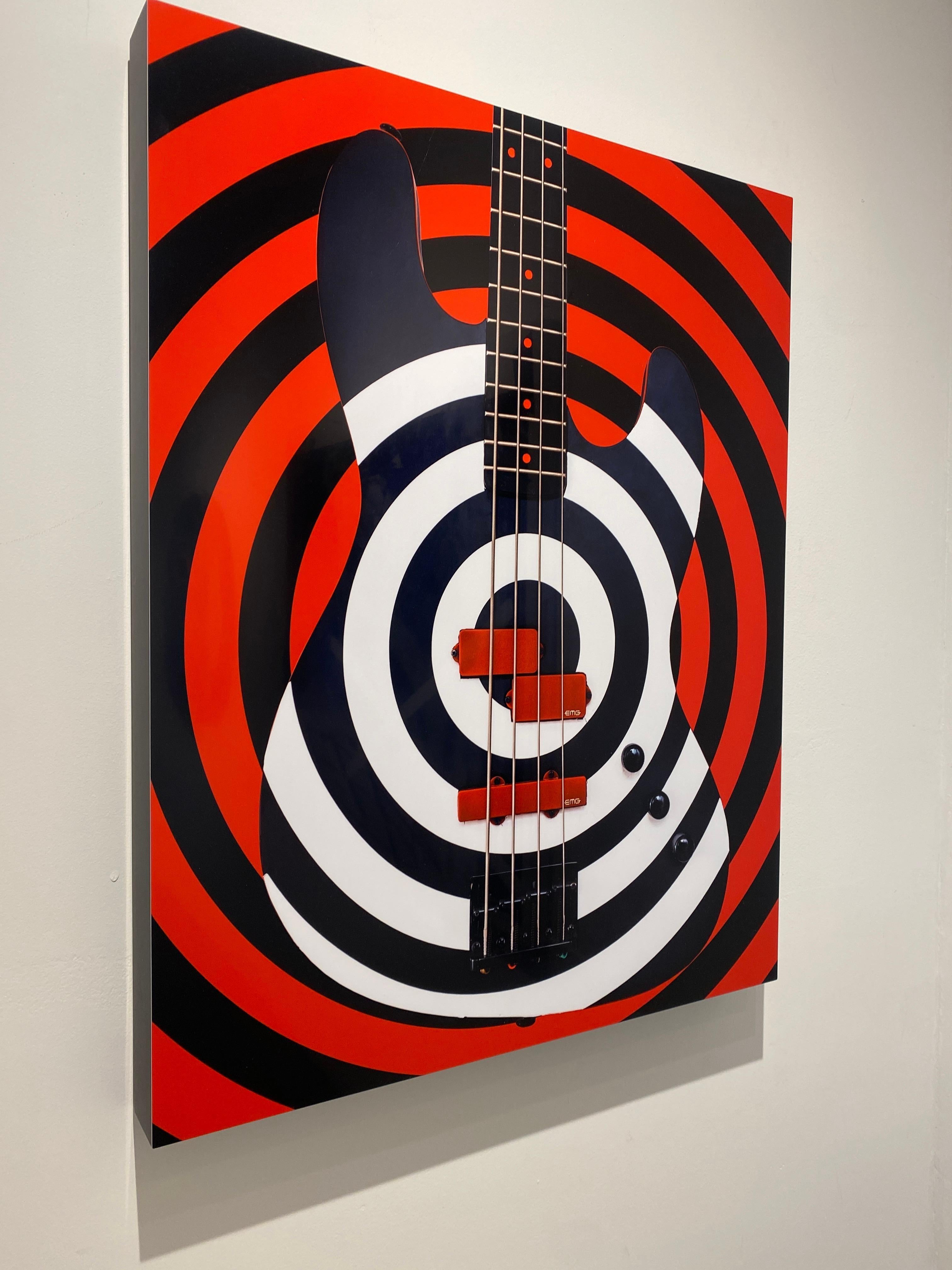 Bass Rings for Music Lovers - Bright, Pop, Optic Red, Black & White Guitar (Zeitgenössisch), Photograph, von Scott McDermott