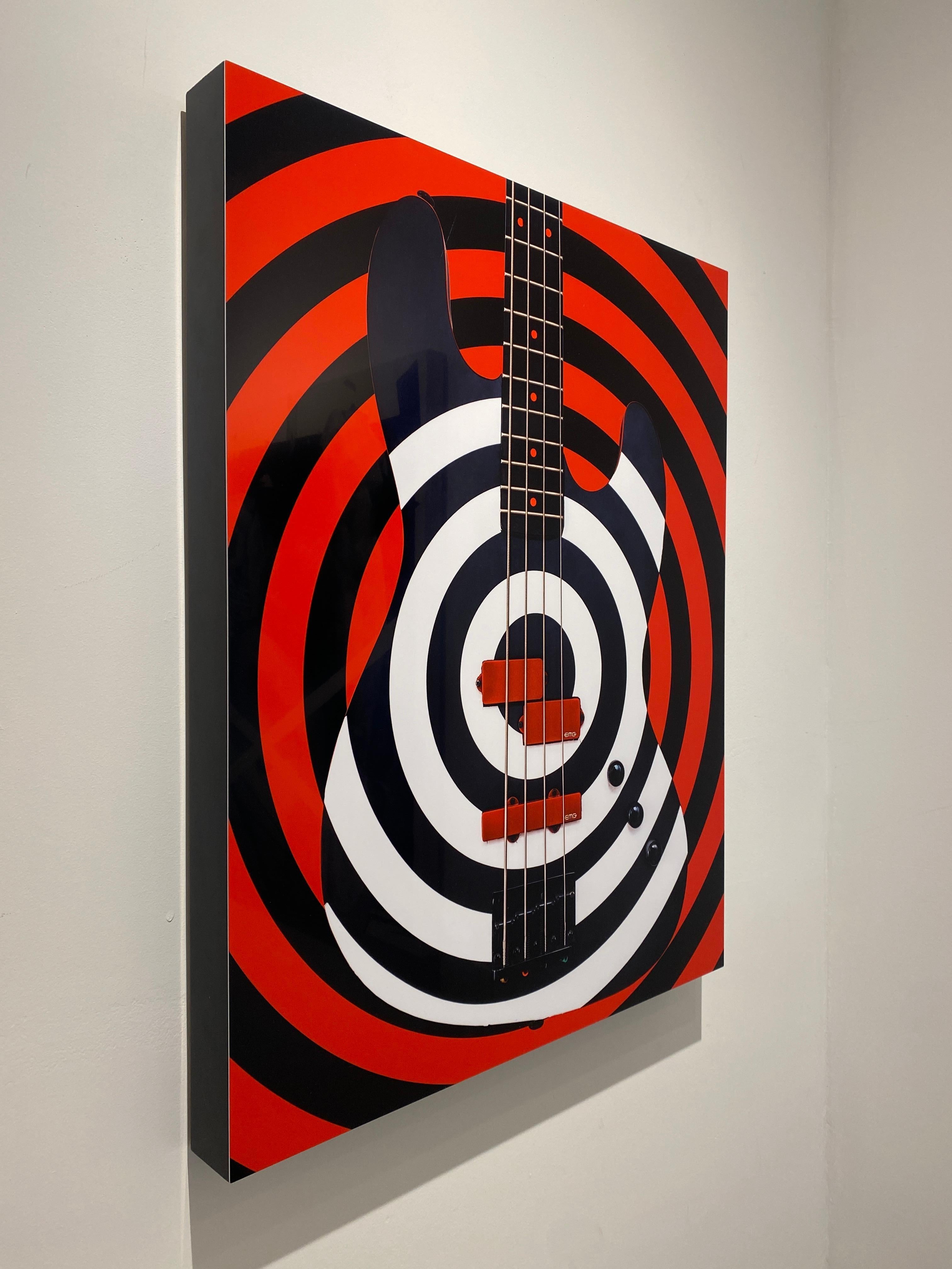 Bass Rings for Music Lovers - Bright, Pop, Optic Red, Black & White Guitar (Pink), Color Photograph, von Scott McDermott