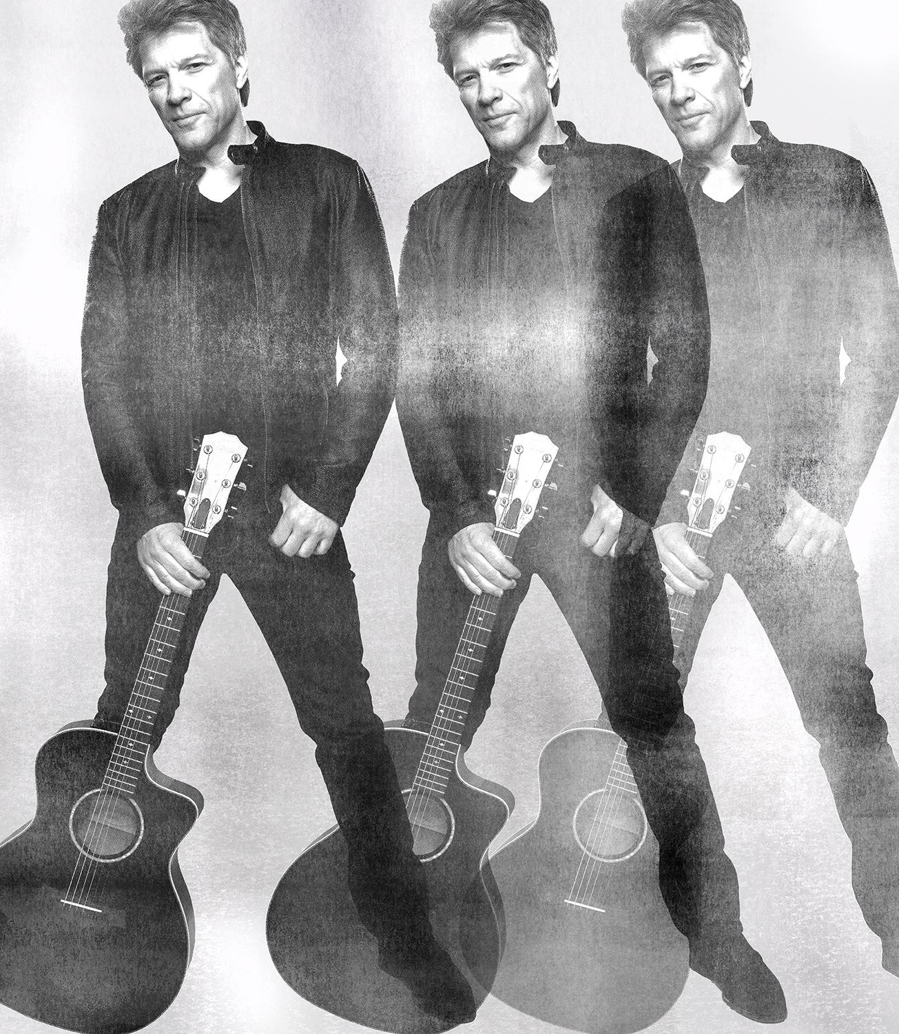 Scott McDermott Black and White Photograph - Jon Bon Jovi as Triple Elvis