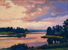 "Carver's Pond" Coastal Sunset Impressionist Scene Oil Painting Framed
